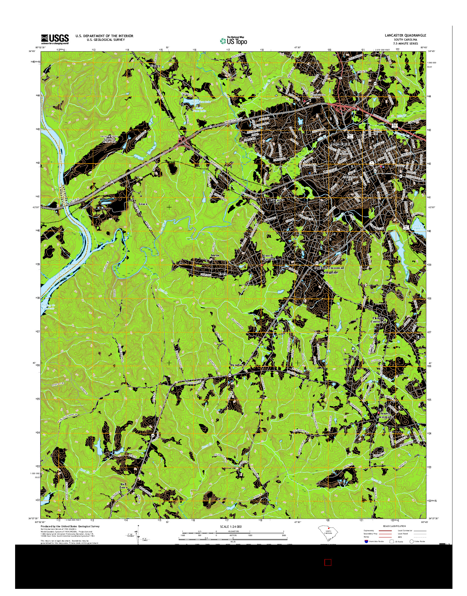 USGS US TOPO 7.5-MINUTE MAP FOR LANCASTER, SC 2017