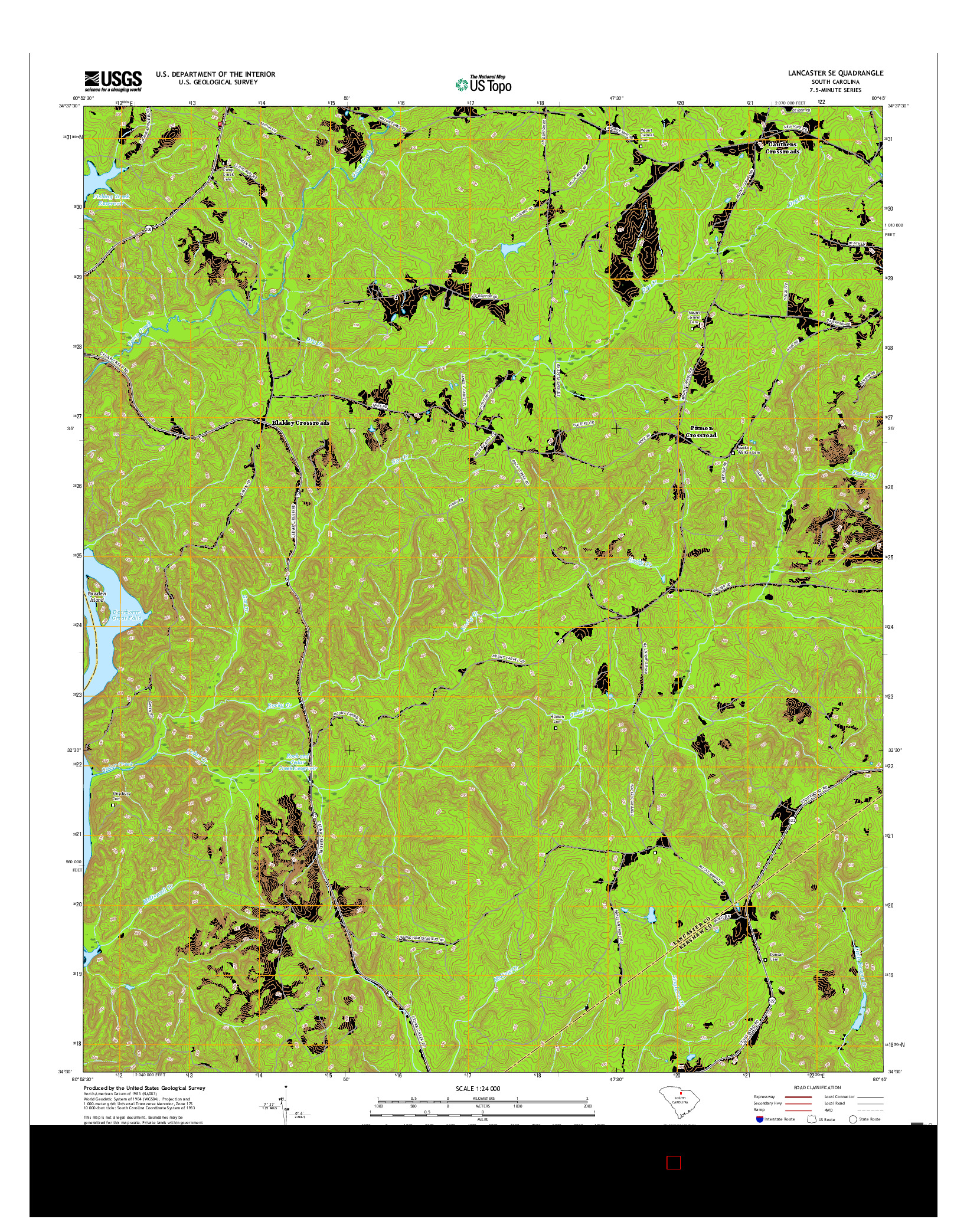USGS US TOPO 7.5-MINUTE MAP FOR LANCASTER SE, SC 2017