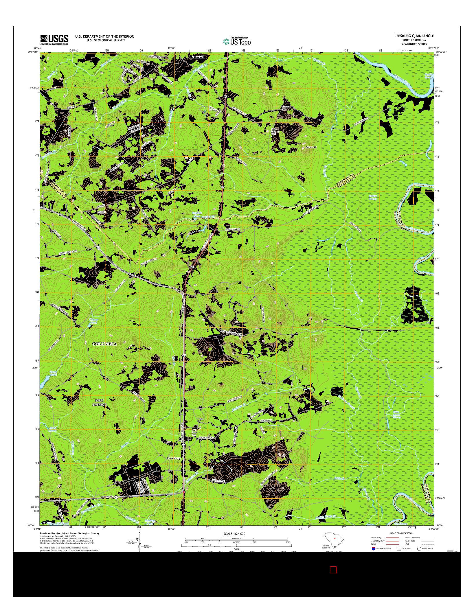 USGS US TOPO 7.5-MINUTE MAP FOR LEESBURG, SC 2017