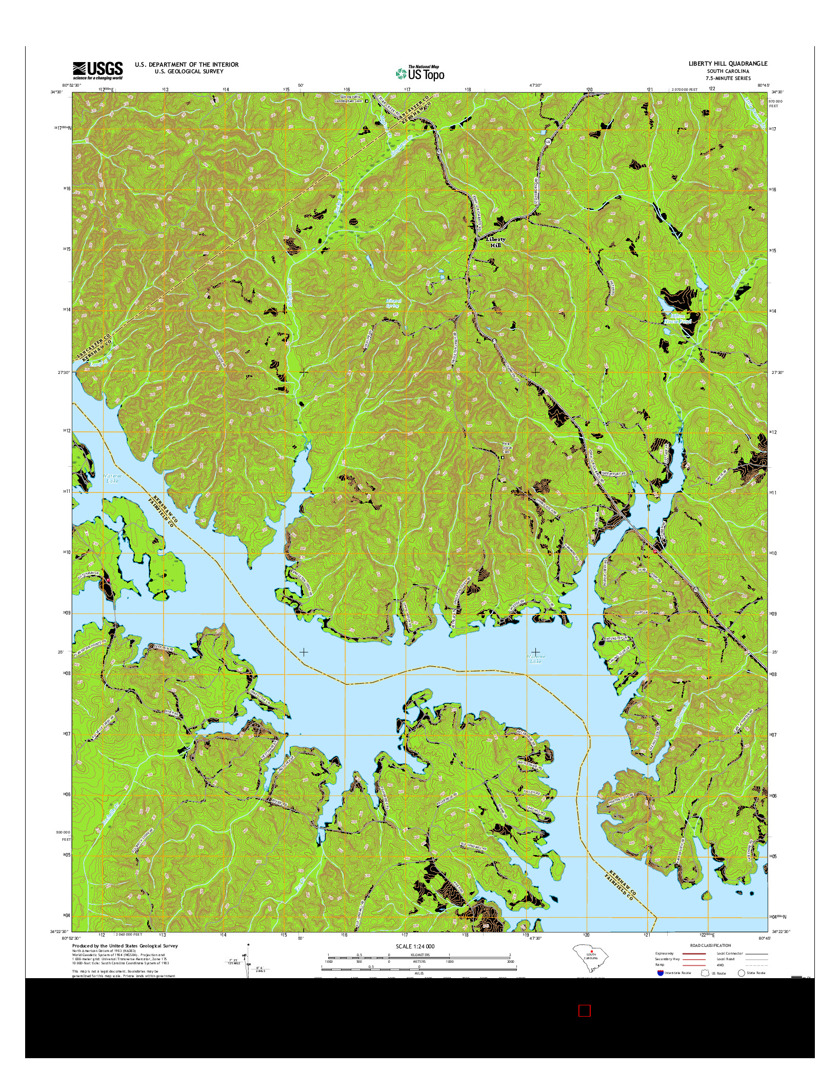 USGS US TOPO 7.5-MINUTE MAP FOR LIBERTY HILL, SC 2017