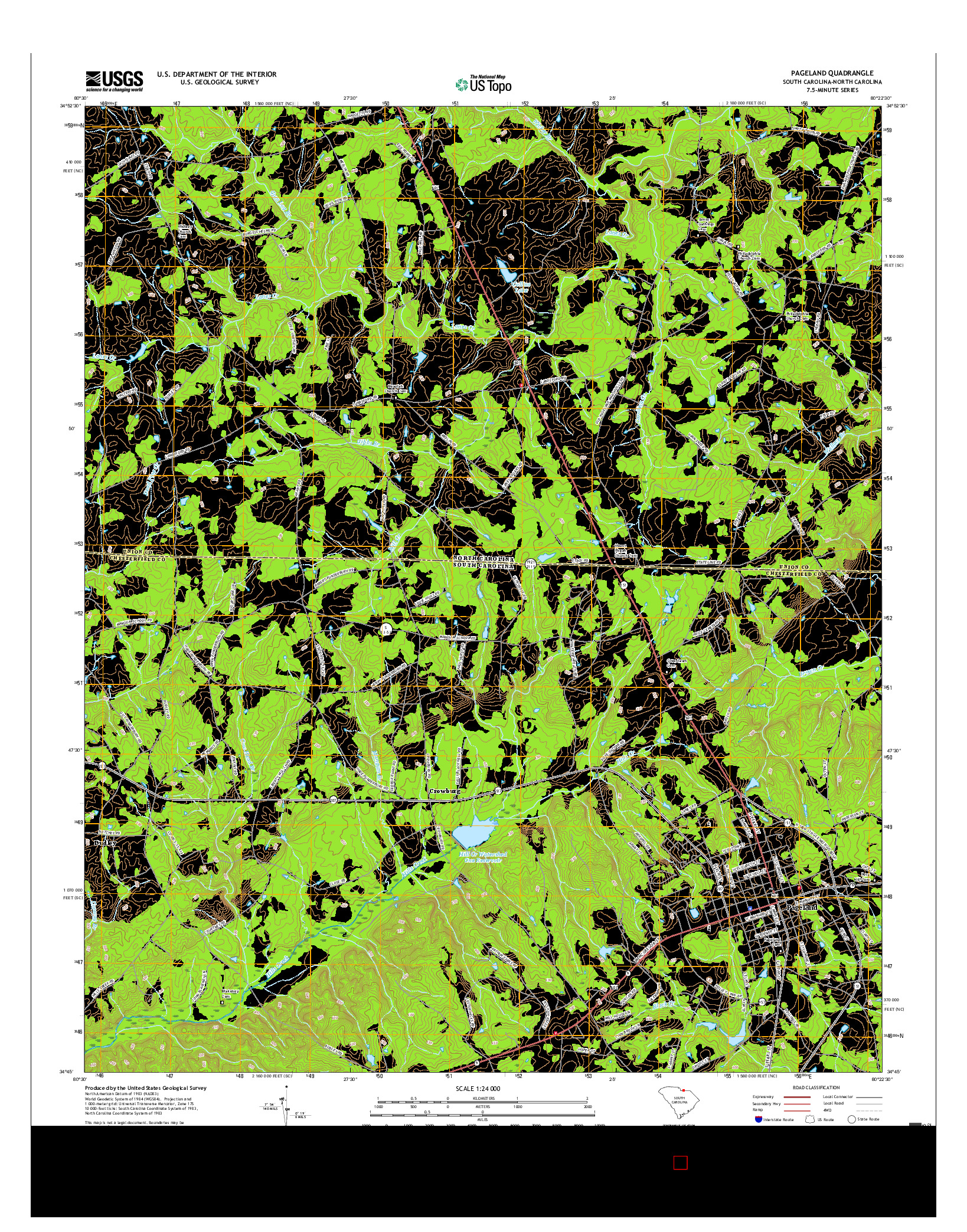 USGS US TOPO 7.5-MINUTE MAP FOR PAGELAND, SC-NC 2017