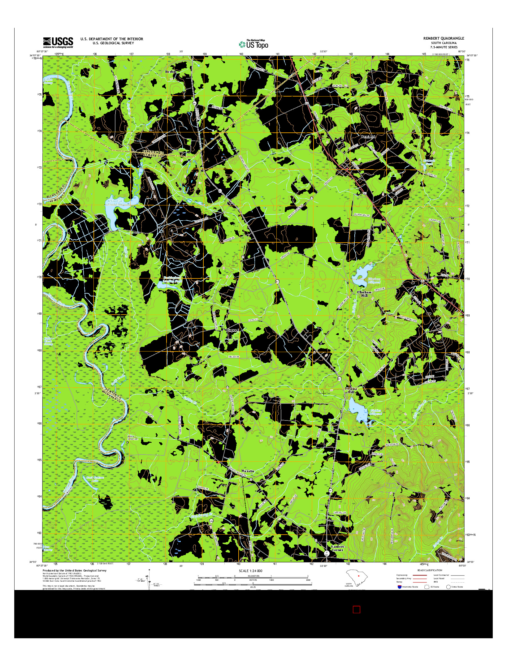 USGS US TOPO 7.5-MINUTE MAP FOR REMBERT, SC 2017