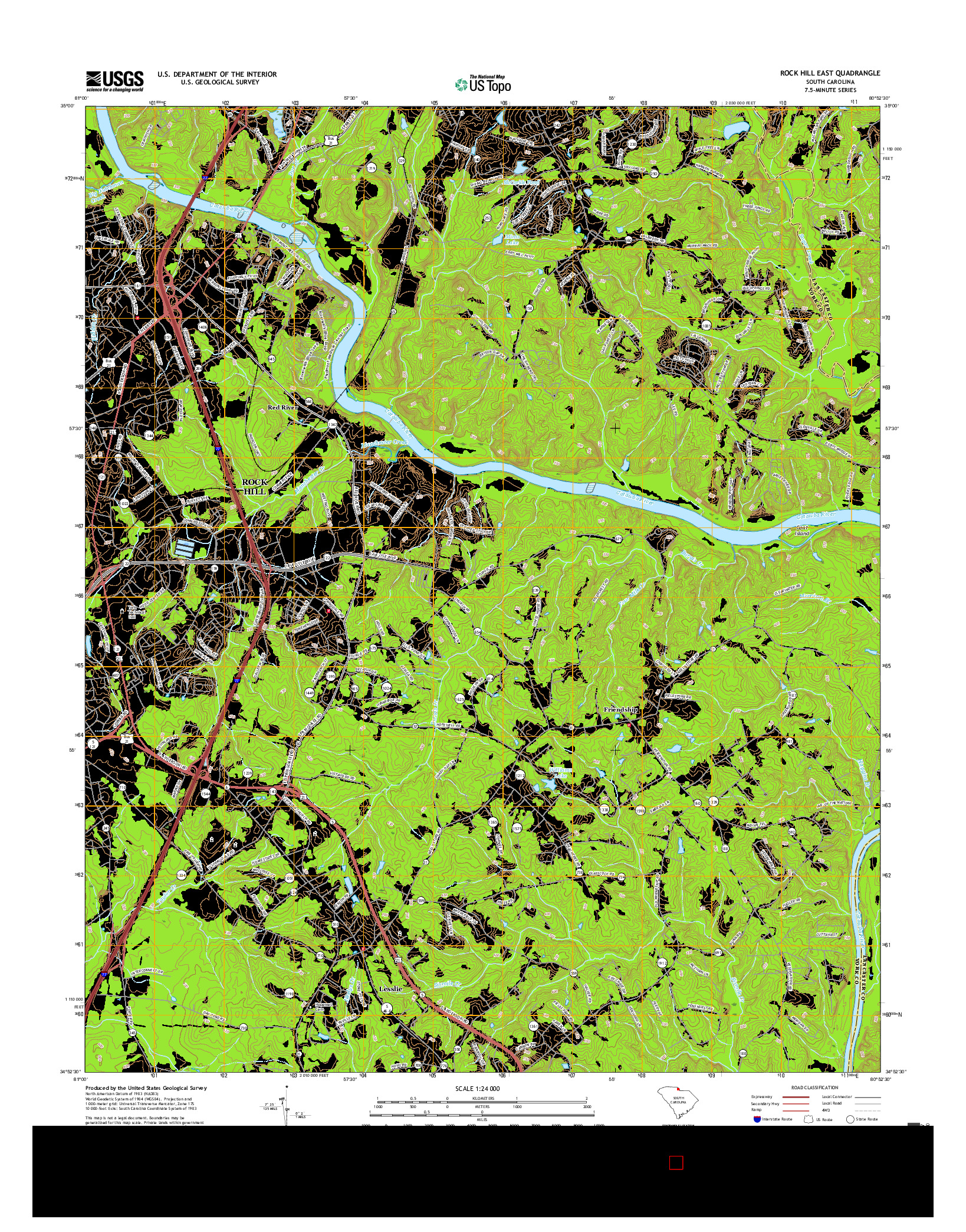 USGS US TOPO 7.5-MINUTE MAP FOR ROCK HILL EAST, SC 2017