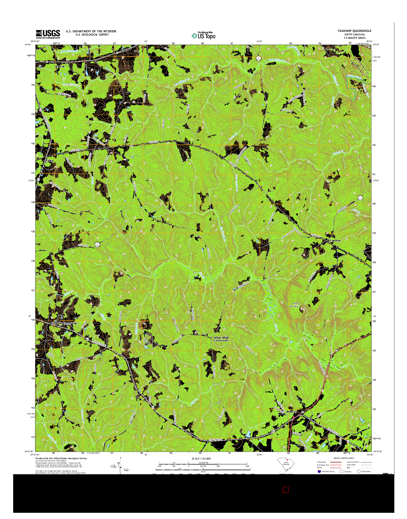 USGS US TOPO 7.5-MINUTE MAP FOR TAXAHAW, SC 2017