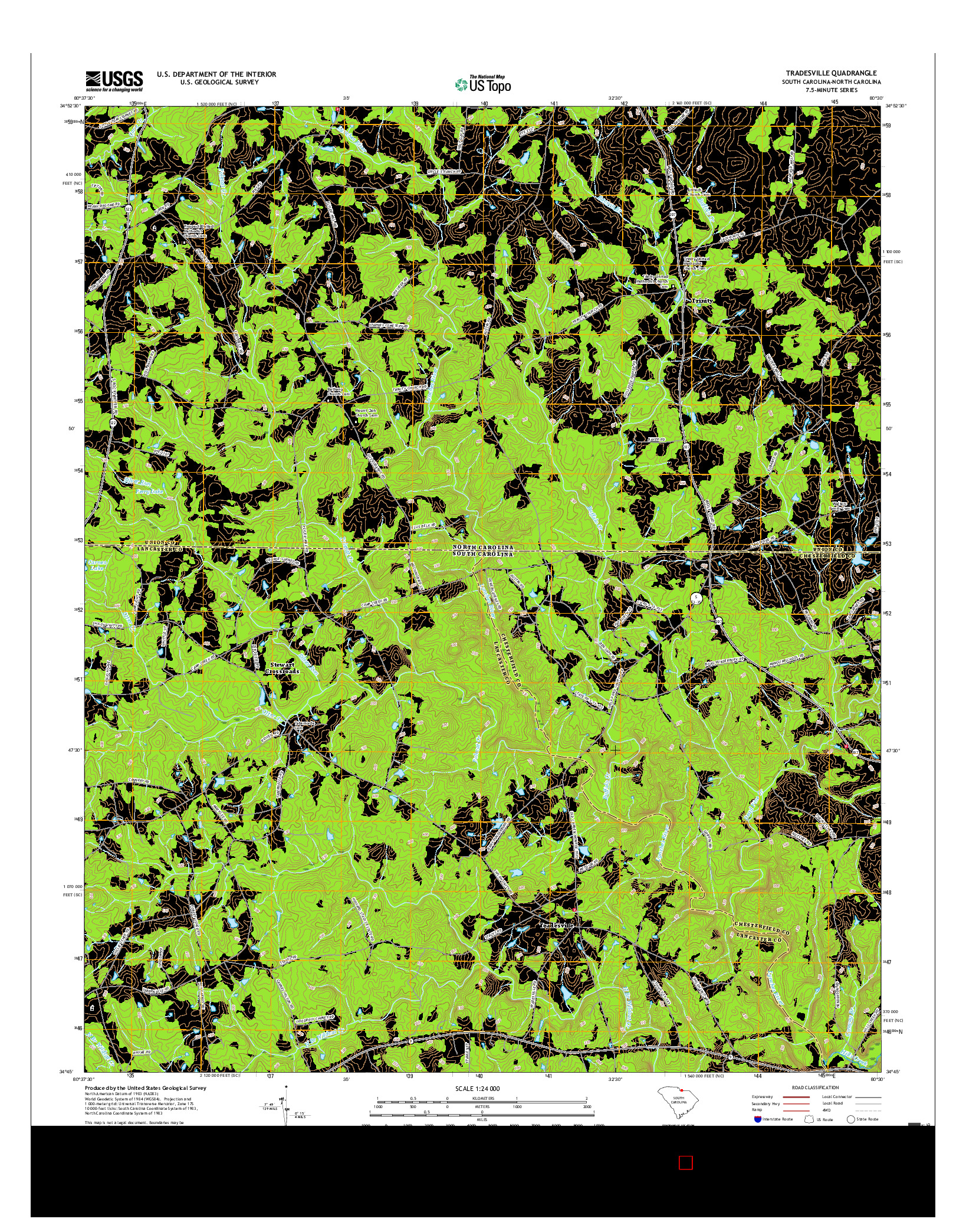 USGS US TOPO 7.5-MINUTE MAP FOR TRADESVILLE, SC-NC 2017