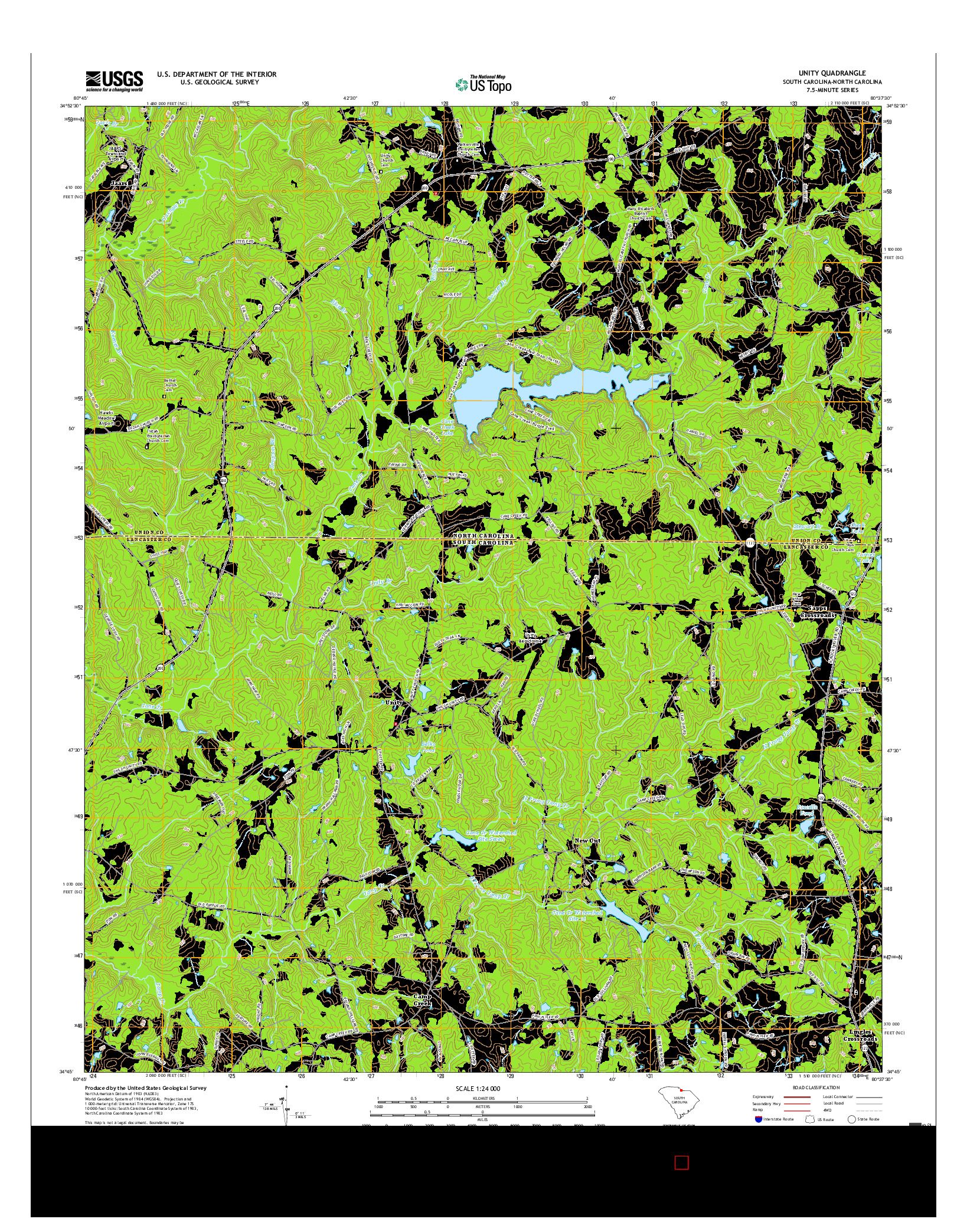 USGS US TOPO 7.5-MINUTE MAP FOR UNITY, SC-NC 2017