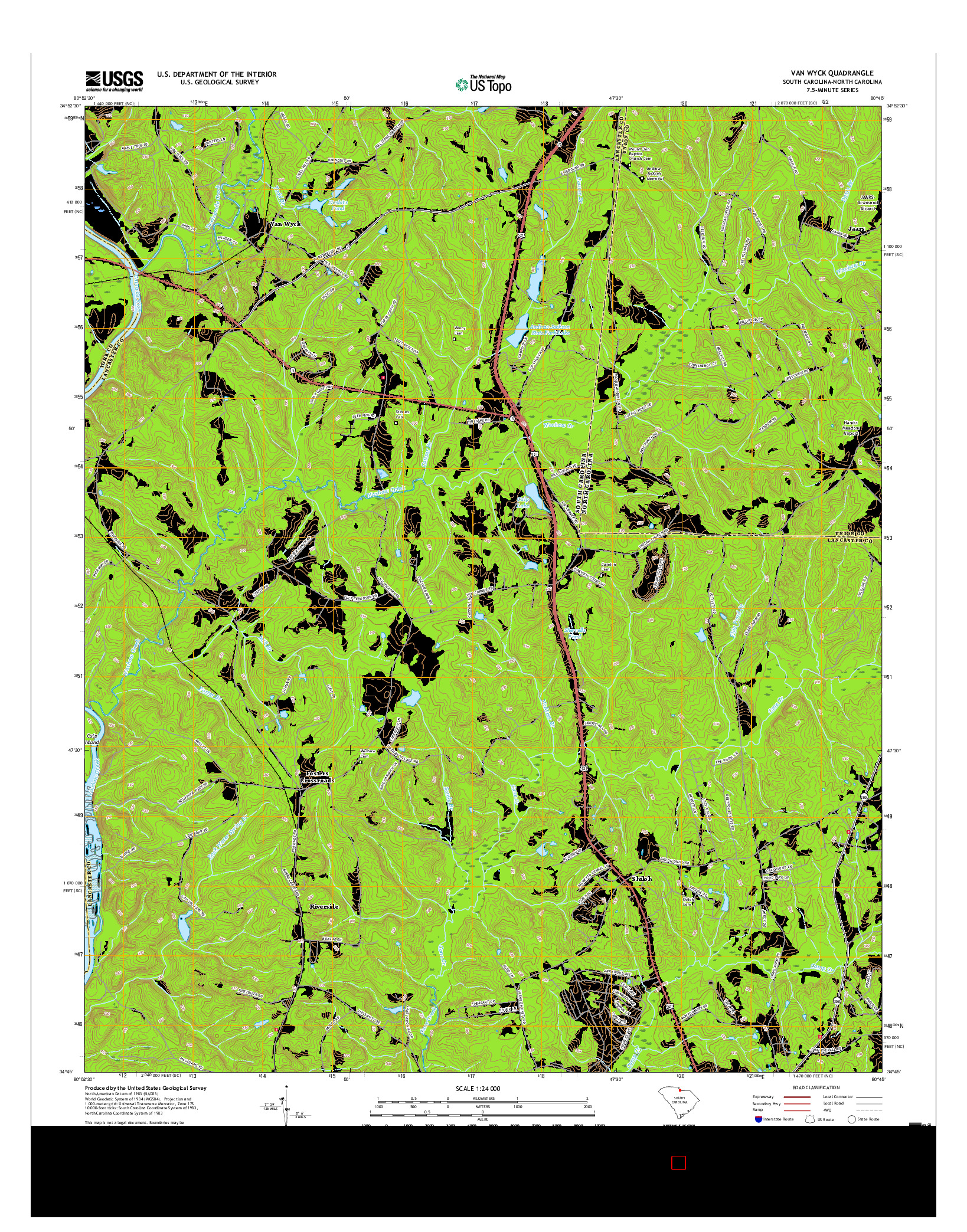 USGS US TOPO 7.5-MINUTE MAP FOR VAN WYCK, SC-NC 2017