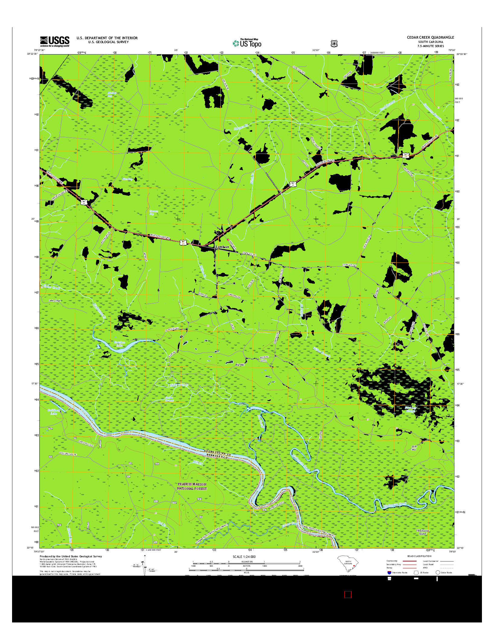 USGS US TOPO 7.5-MINUTE MAP FOR CEDAR CREEK, SC 2017