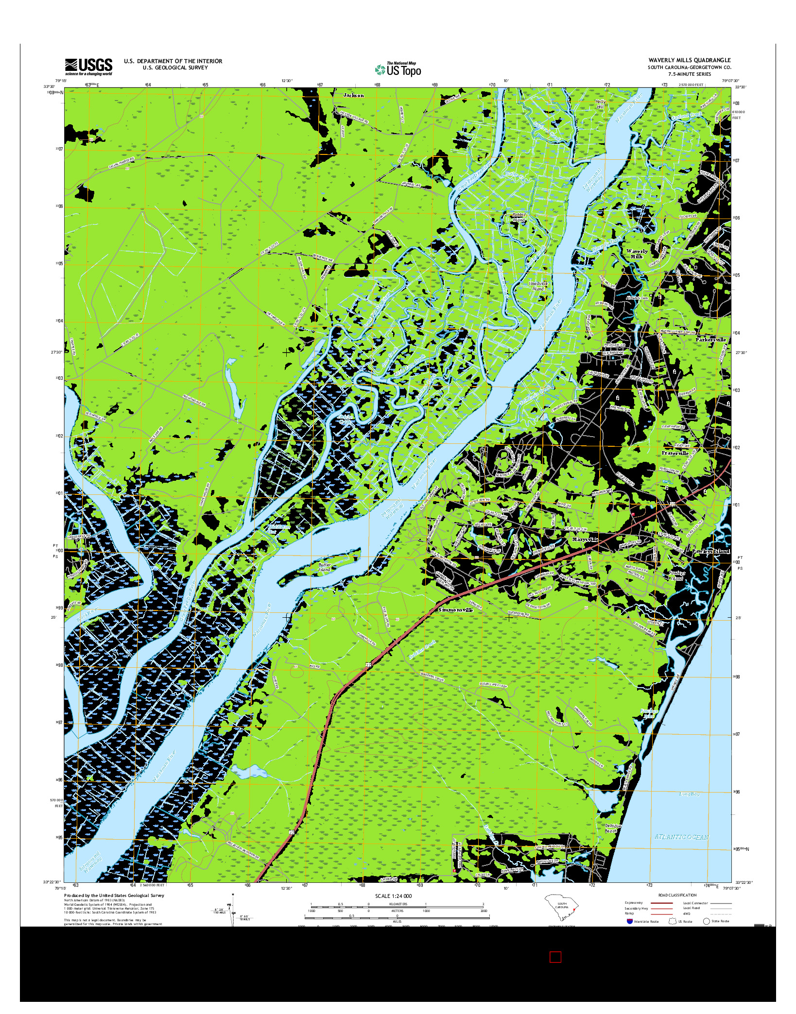 USGS US TOPO 7.5-MINUTE MAP FOR WAVERLY MILLS, SC 2017