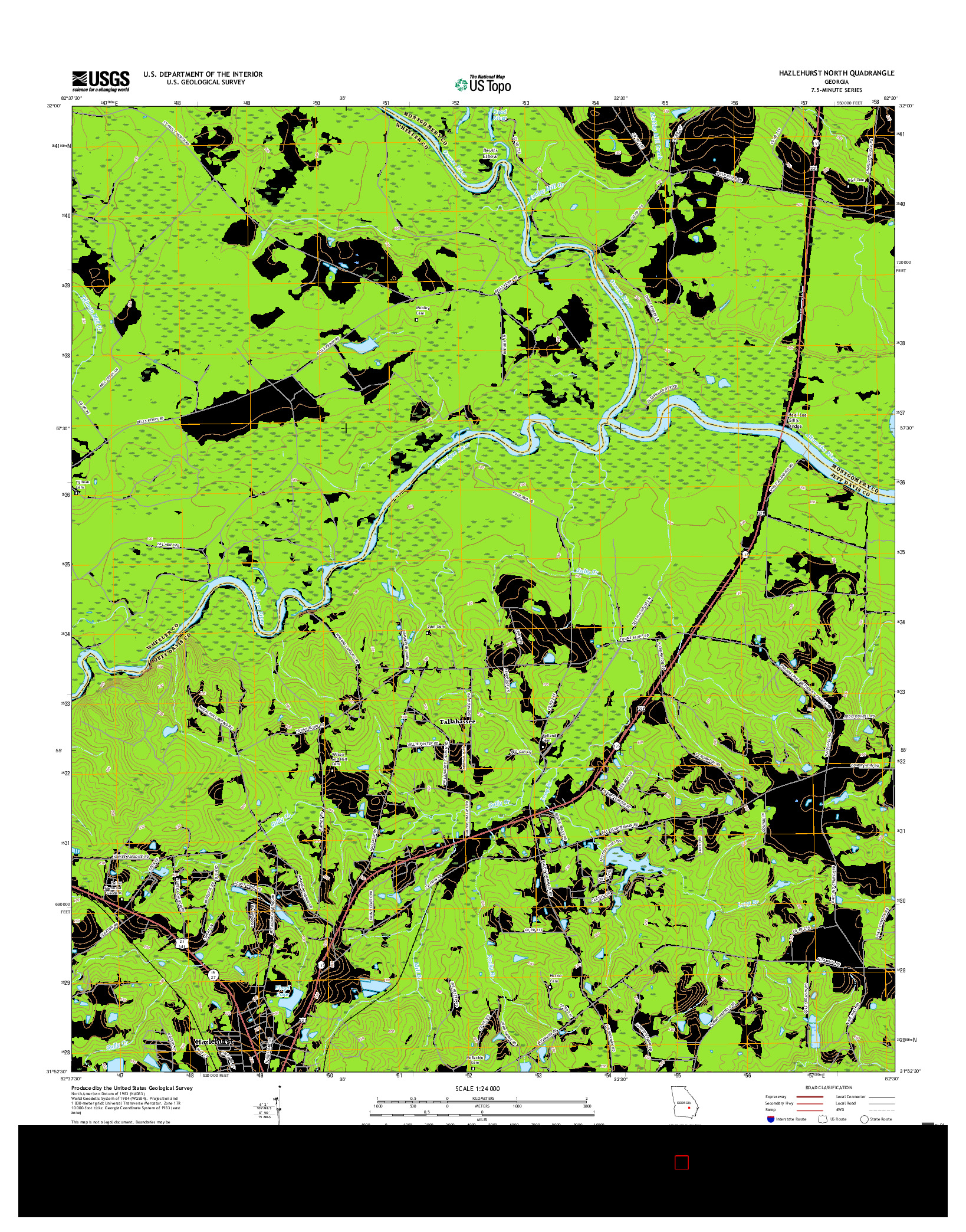 USGS US TOPO 7.5-MINUTE MAP FOR HAZLEHURST NORTH, GA 2017