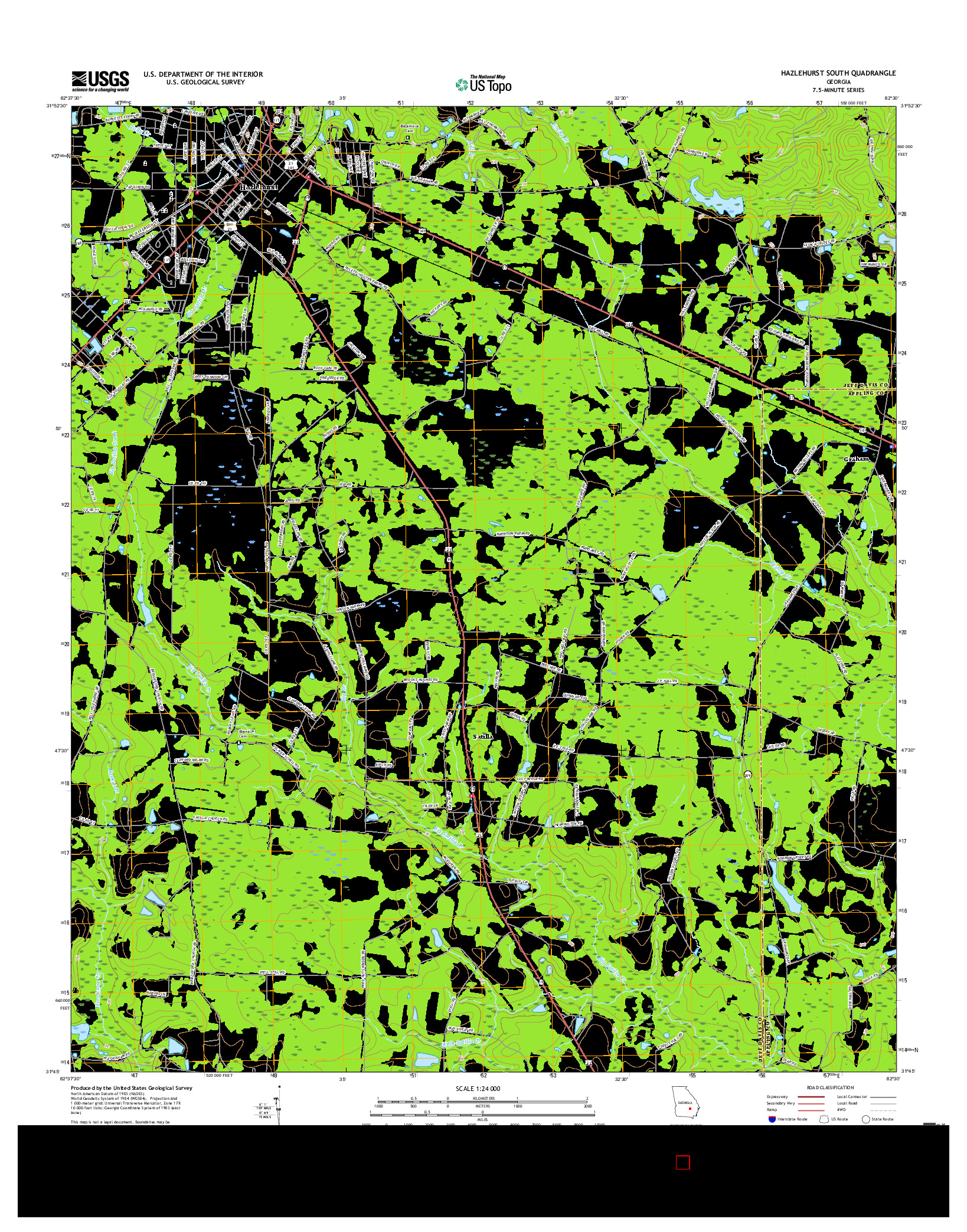 USGS US TOPO 7.5-MINUTE MAP FOR HAZLEHURST SOUTH, GA 2017