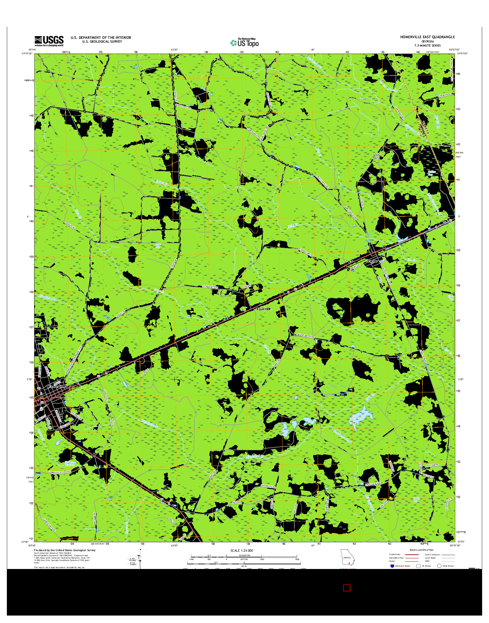 USGS US TOPO 7.5-MINUTE MAP FOR HOMERVILLE EAST, GA 2017