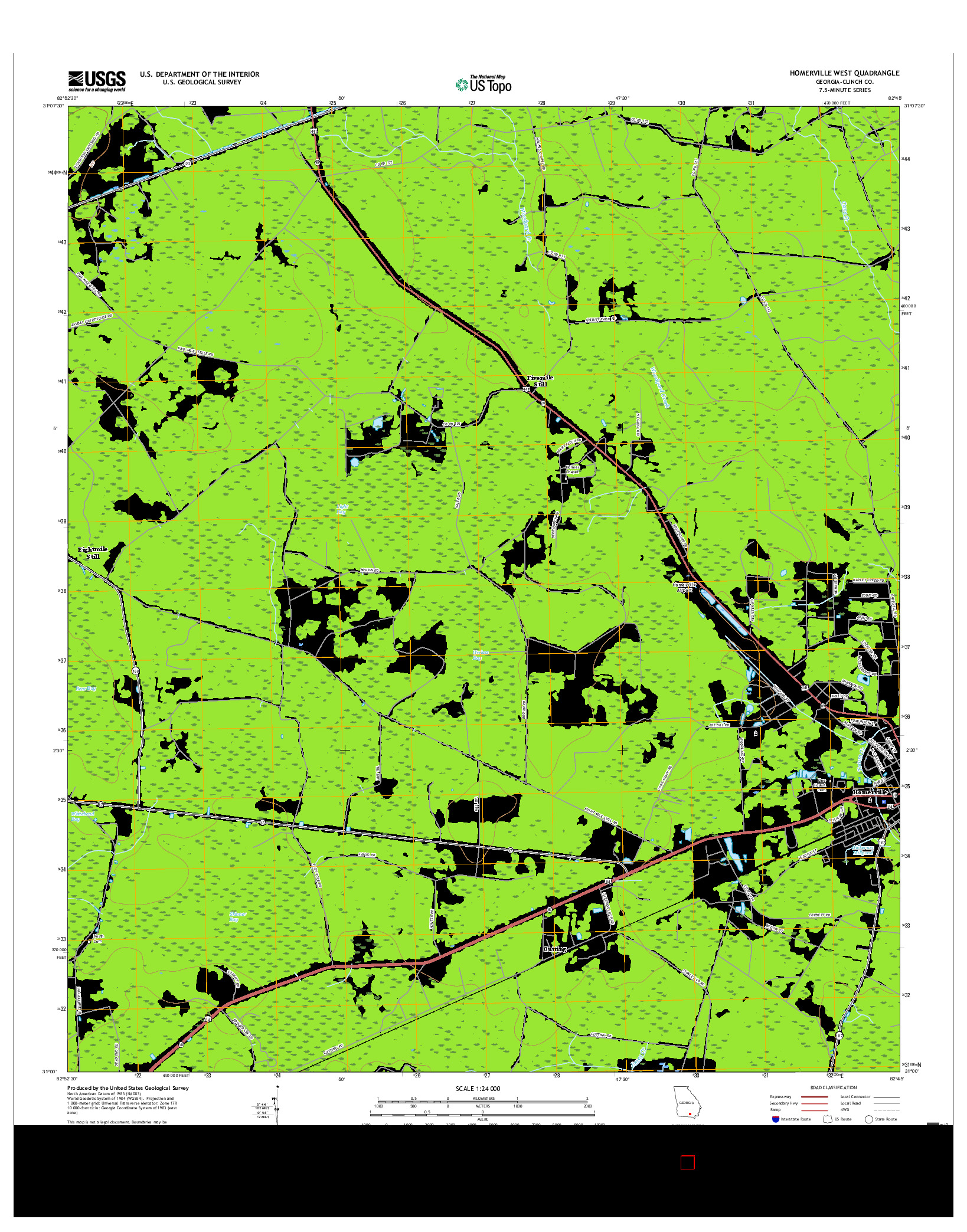 USGS US TOPO 7.5-MINUTE MAP FOR HOMERVILLE WEST, GA 2017