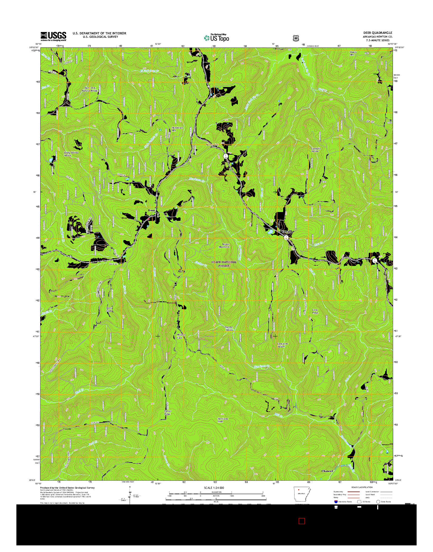USGS US TOPO 7.5-MINUTE MAP FOR DEER, AR 2017