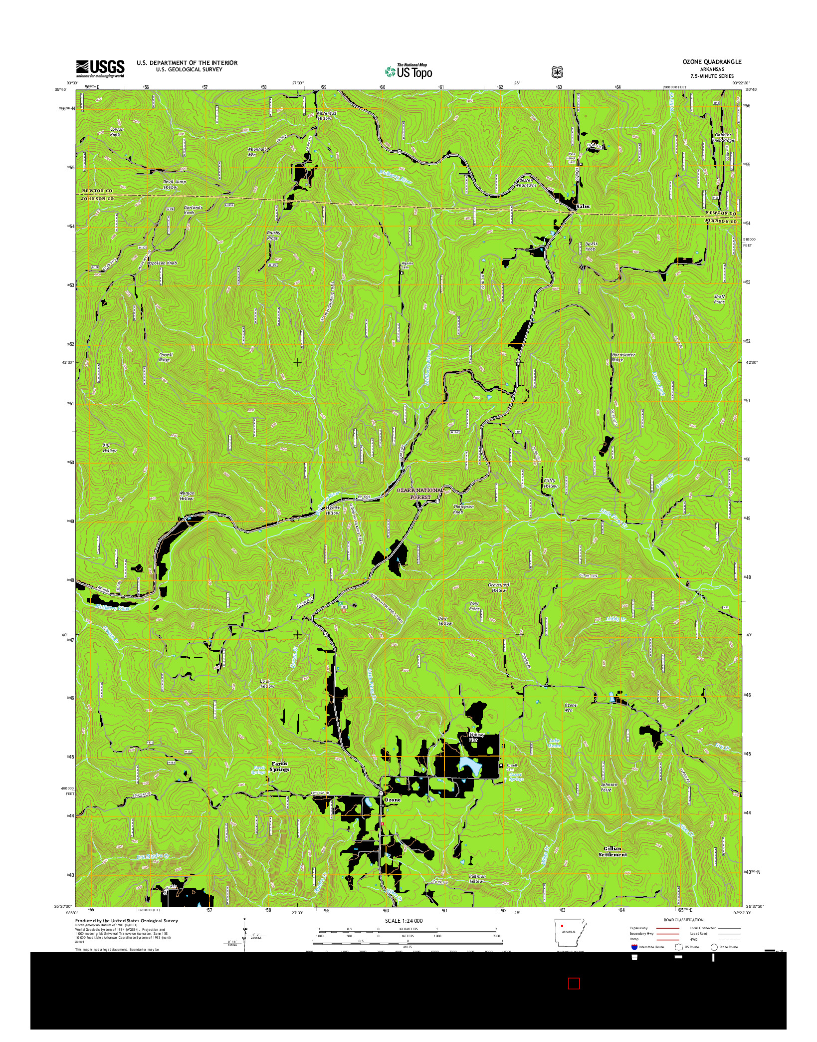 USGS US TOPO 7.5-MINUTE MAP FOR OZONE, AR 2017