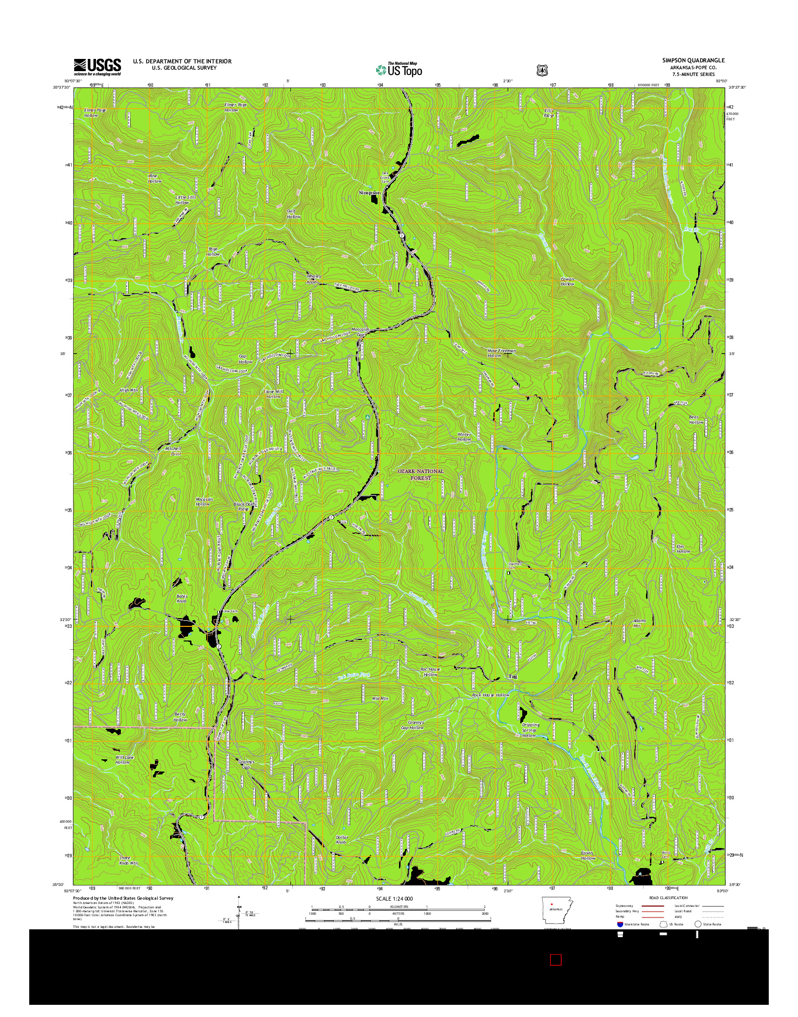 USGS US TOPO 7.5-MINUTE MAP FOR SIMPSON, AR 2017