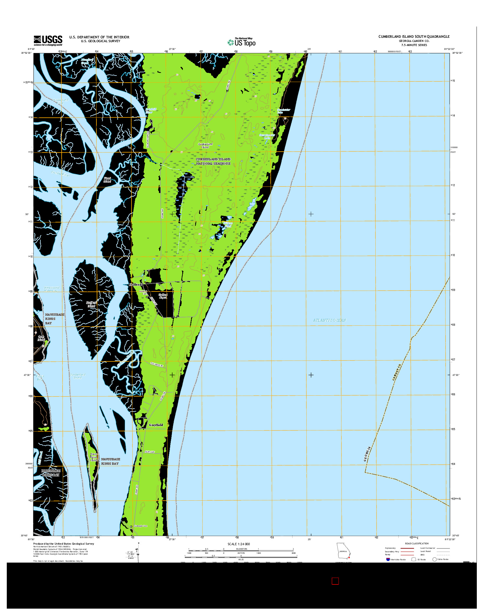 USGS US TOPO 7.5-MINUTE MAP FOR CUMBERLAND ISLAND SOUTH, GA 2017