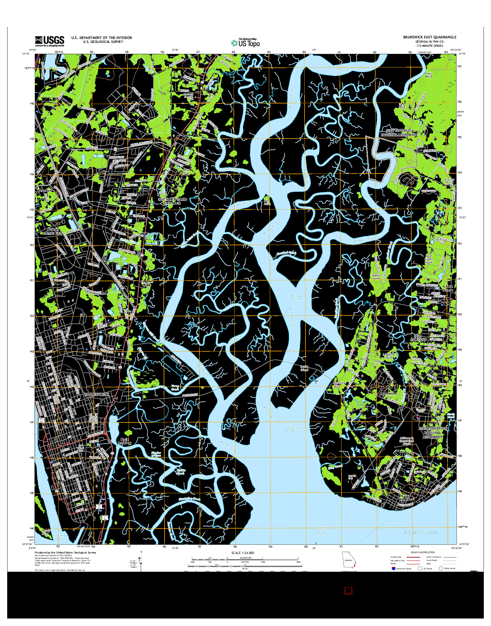 USGS US TOPO 7.5-MINUTE MAP FOR BRUNSWICK EAST, GA 2017