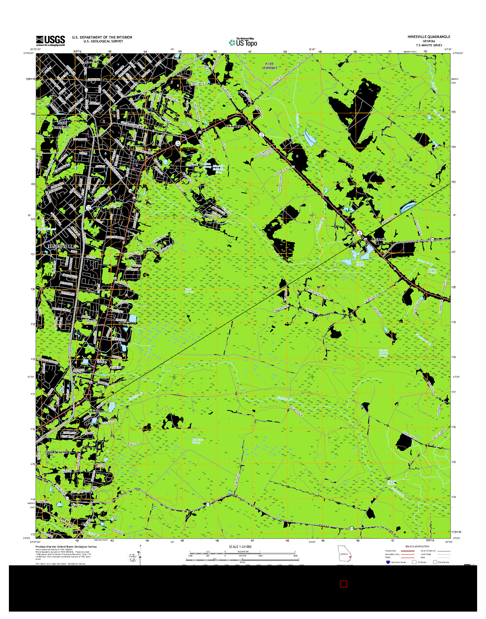 USGS US TOPO 7.5-MINUTE MAP FOR HINESVILLE, GA 2017