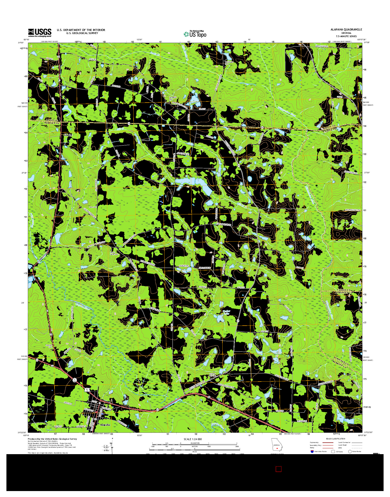 USGS US TOPO 7.5-MINUTE MAP FOR ALAPAHA, GA 2017