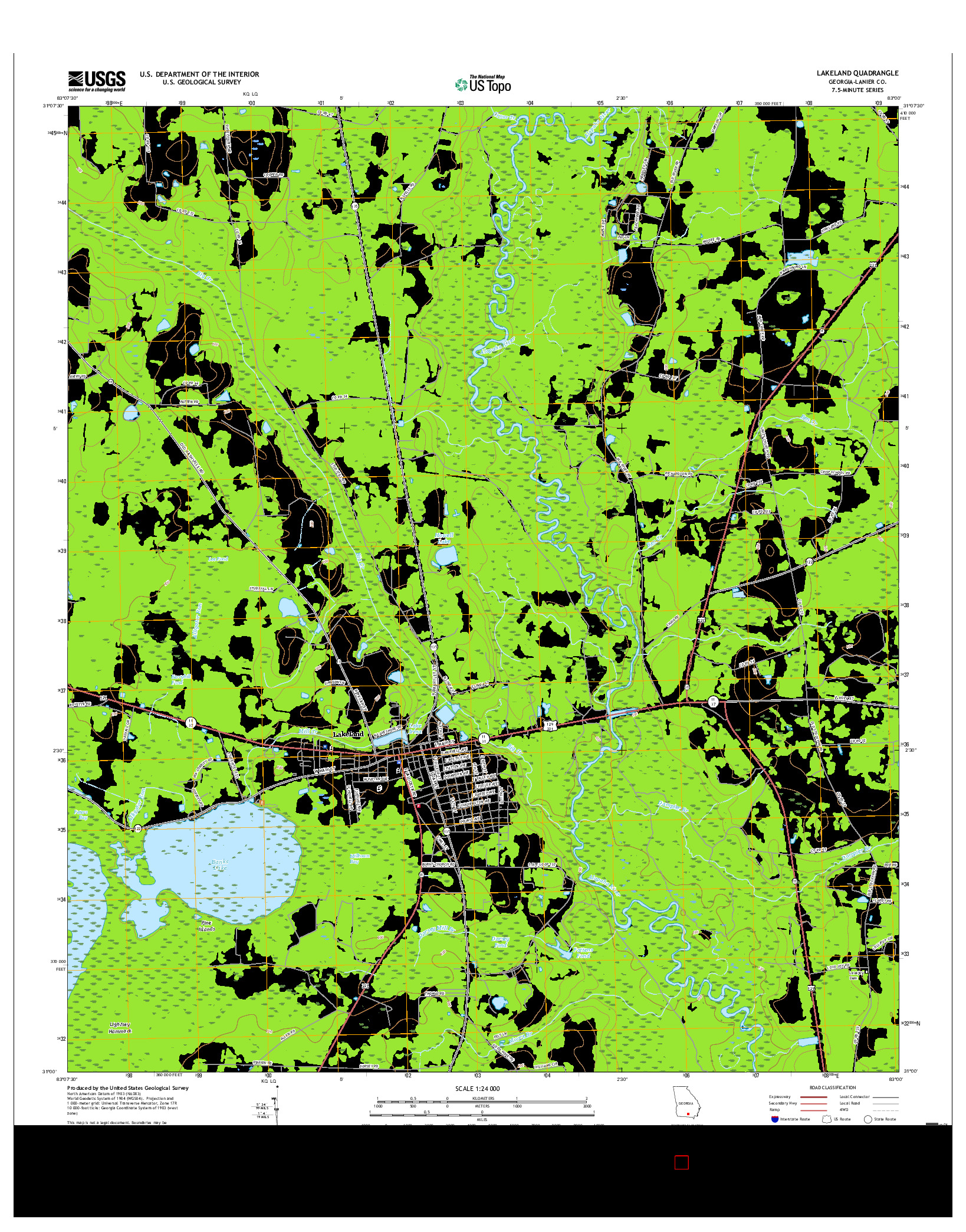 USGS US TOPO 7.5-MINUTE MAP FOR LAKELAND, GA 2017