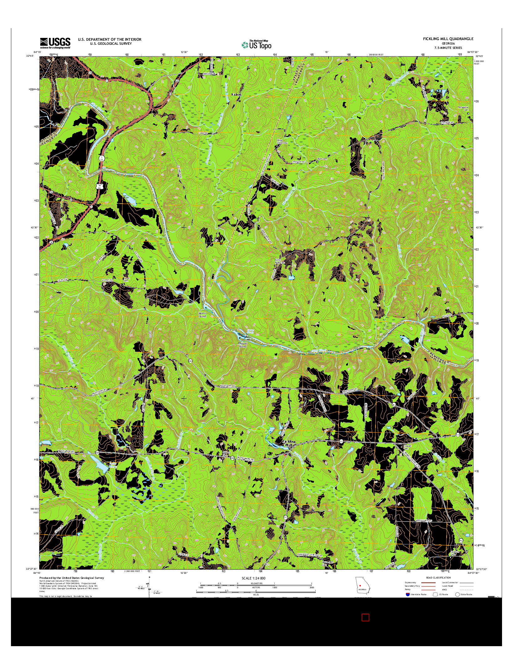 USGS US TOPO 7.5-MINUTE MAP FOR FICKLING MILL, GA 2017