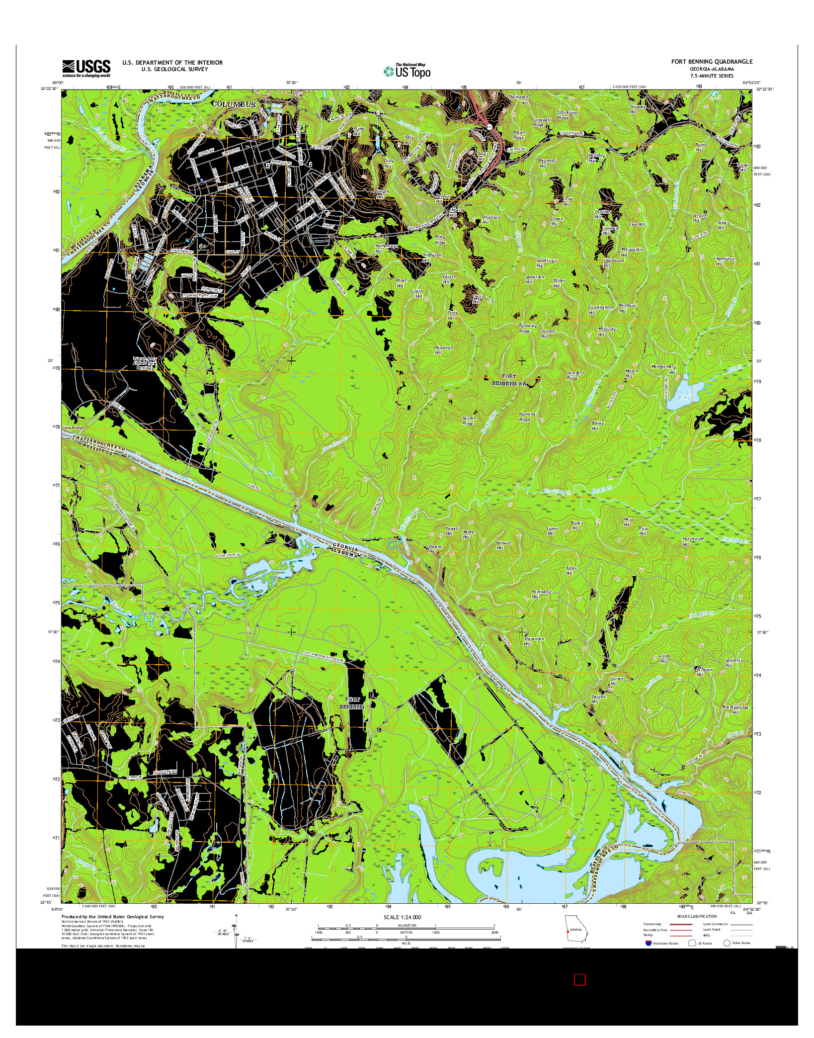 USGS US TOPO 7.5-MINUTE MAP FOR FORT BENNING, GA-AL 2017