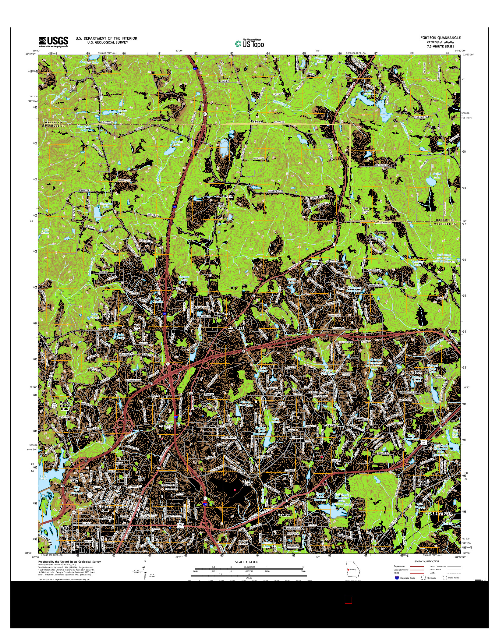 USGS US TOPO 7.5-MINUTE MAP FOR FORTSON, GA-AL 2017