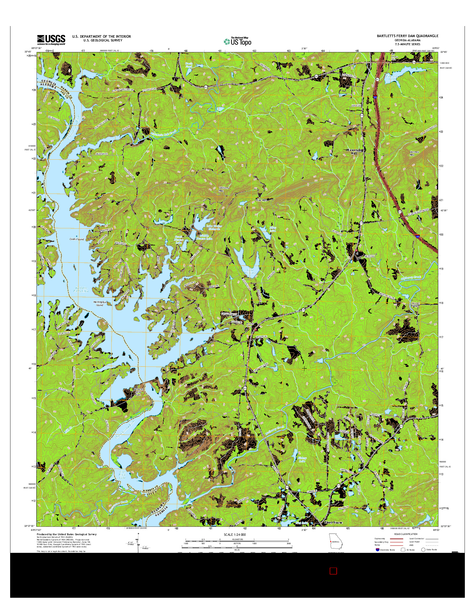 USGS US TOPO 7.5-MINUTE MAP FOR BARTLETTS FERRY DAM, GA-AL 2017