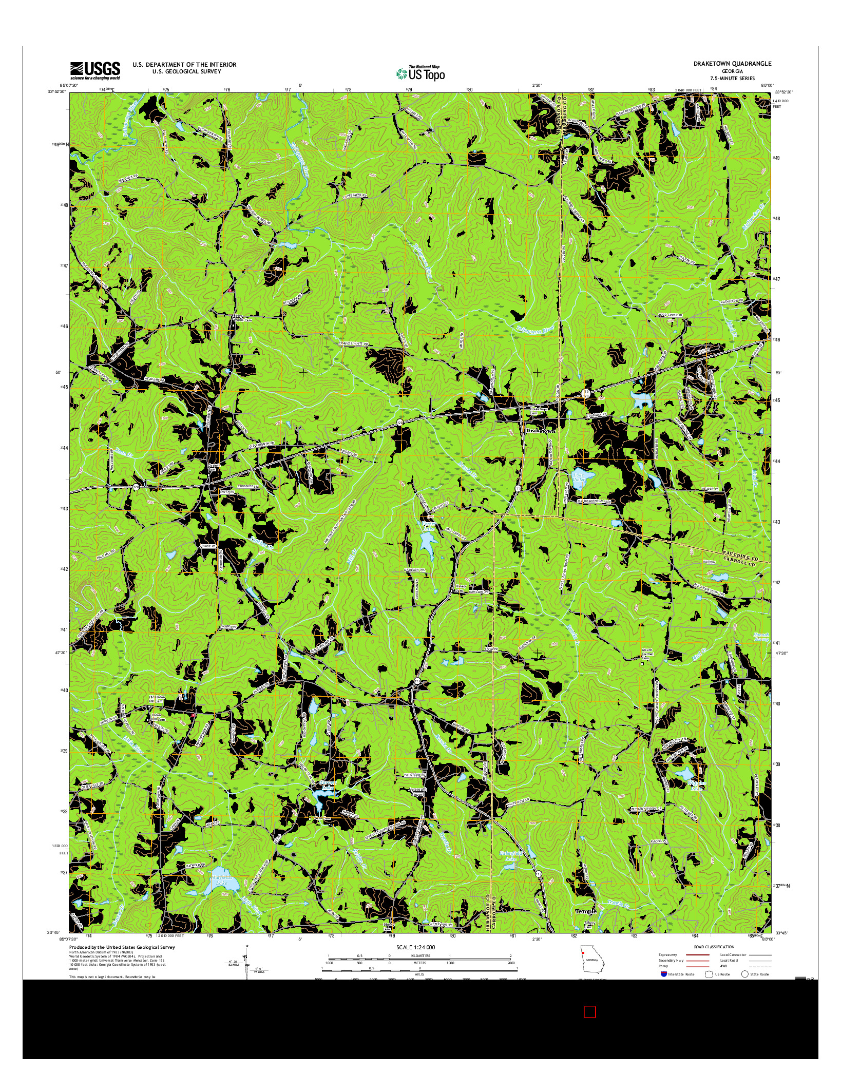 USGS US TOPO 7.5-MINUTE MAP FOR DRAKETOWN, GA 2017