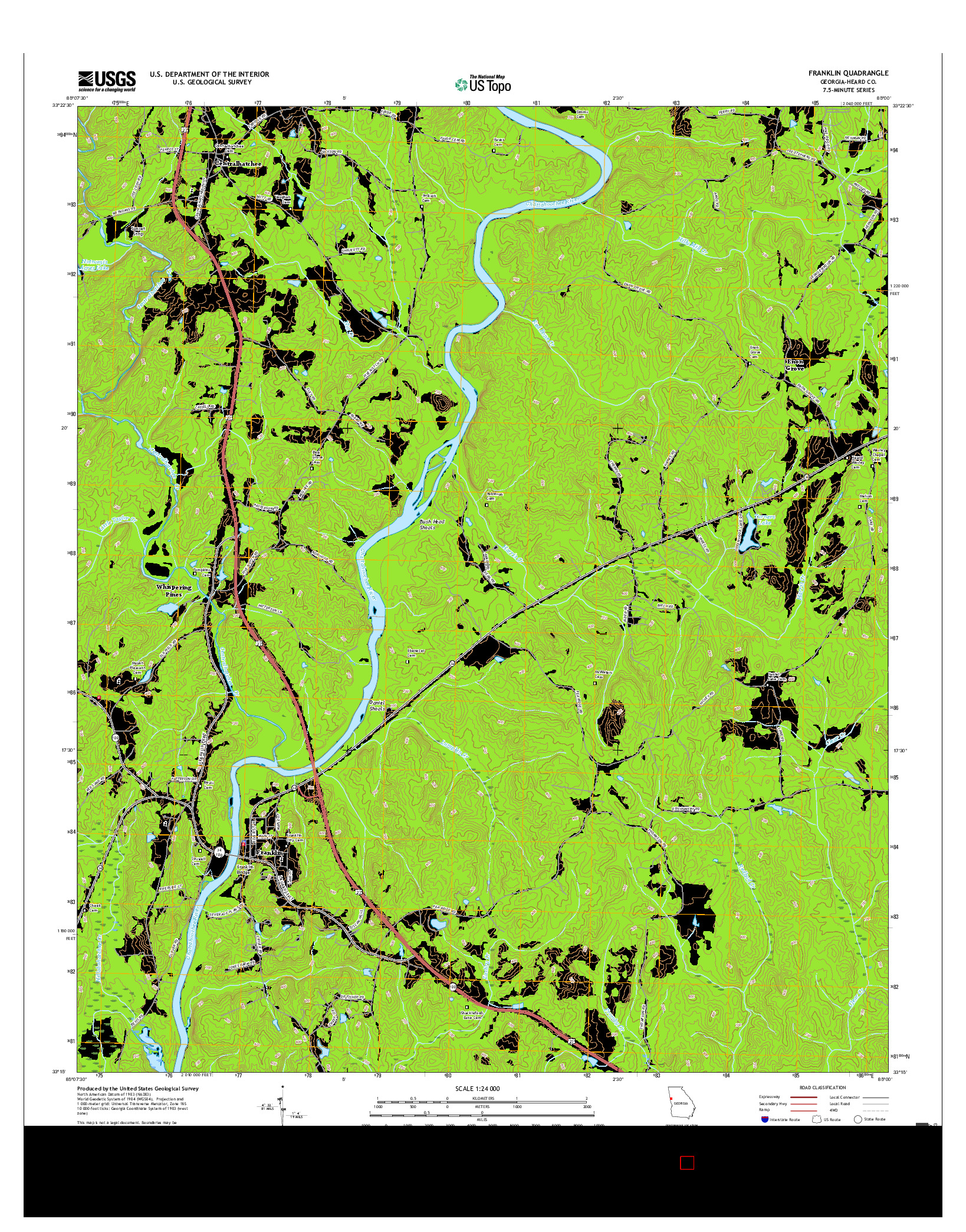 USGS US TOPO 7.5-MINUTE MAP FOR FRANKLIN, GA 2017