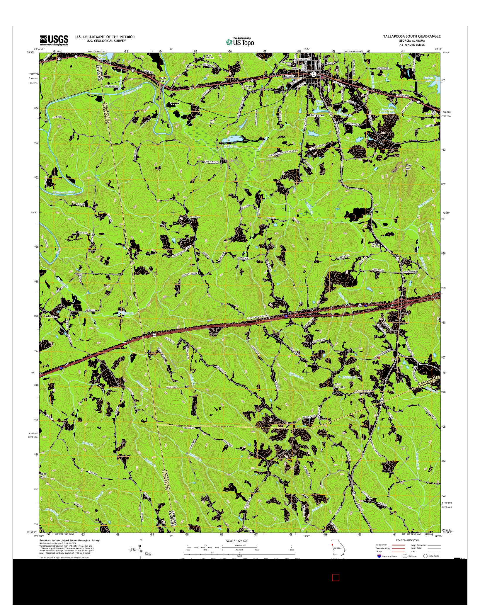 USGS US TOPO 7.5-MINUTE MAP FOR TALLAPOOSA SOUTH, GA-AL 2017