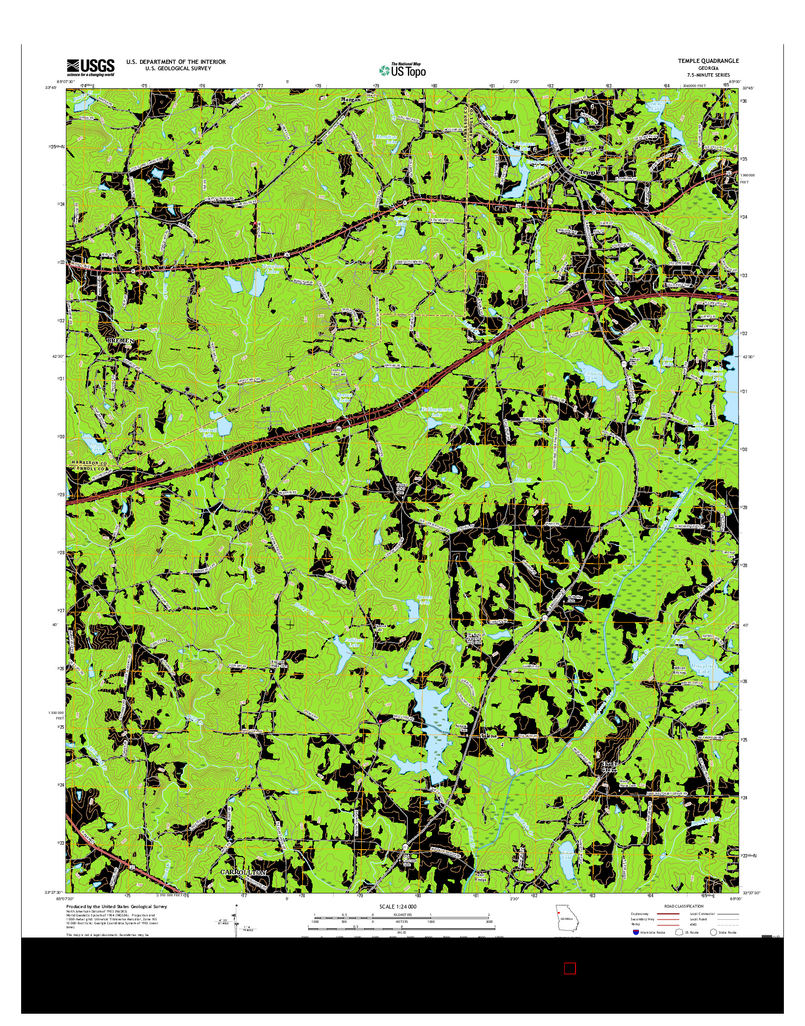 USGS US TOPO 7.5-MINUTE MAP FOR TEMPLE, GA 2017