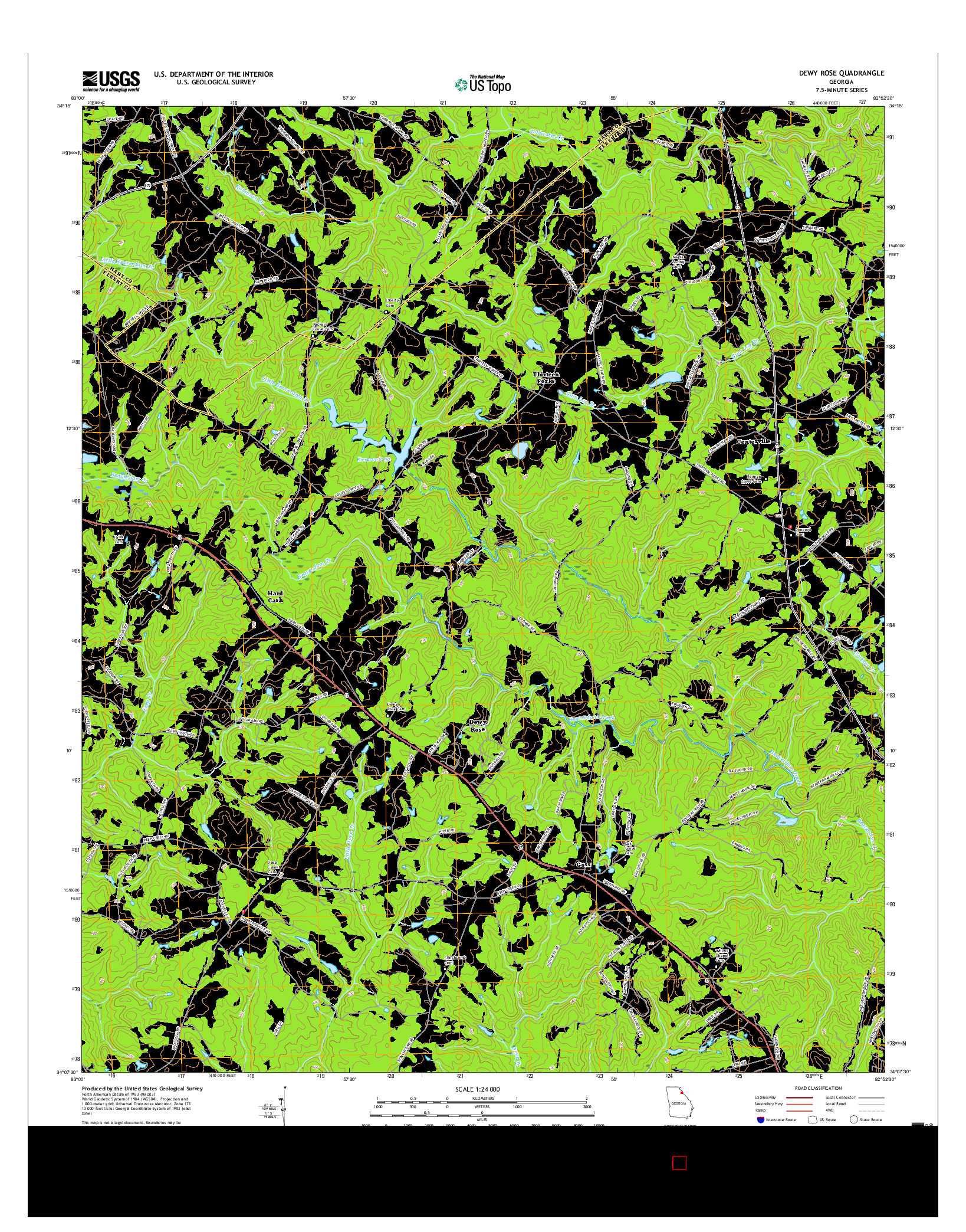 USGS US TOPO 7.5-MINUTE MAP FOR DEWY ROSE, GA 2017