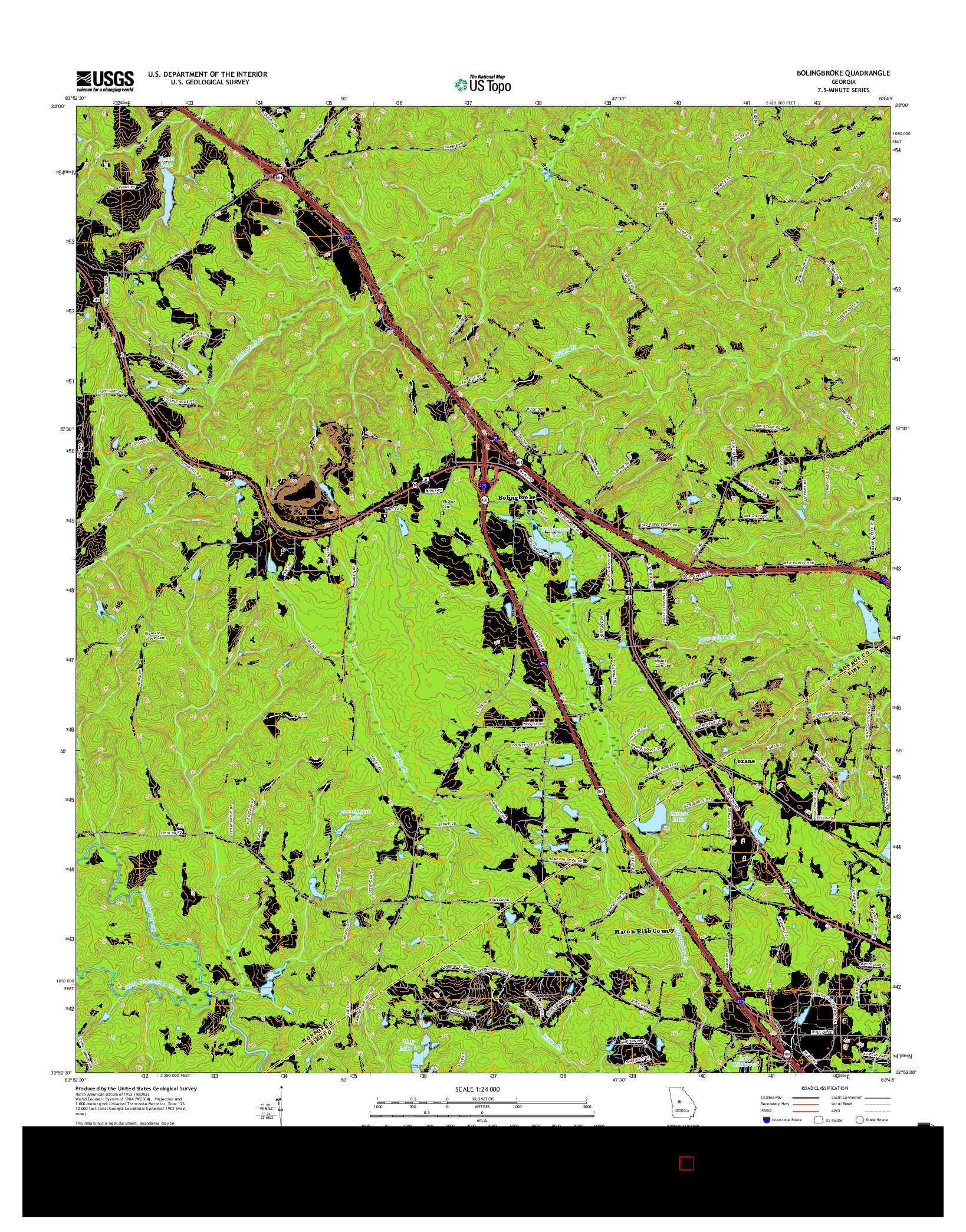 USGS US TOPO 7.5-MINUTE MAP FOR BOLINGBROKE, GA 2017