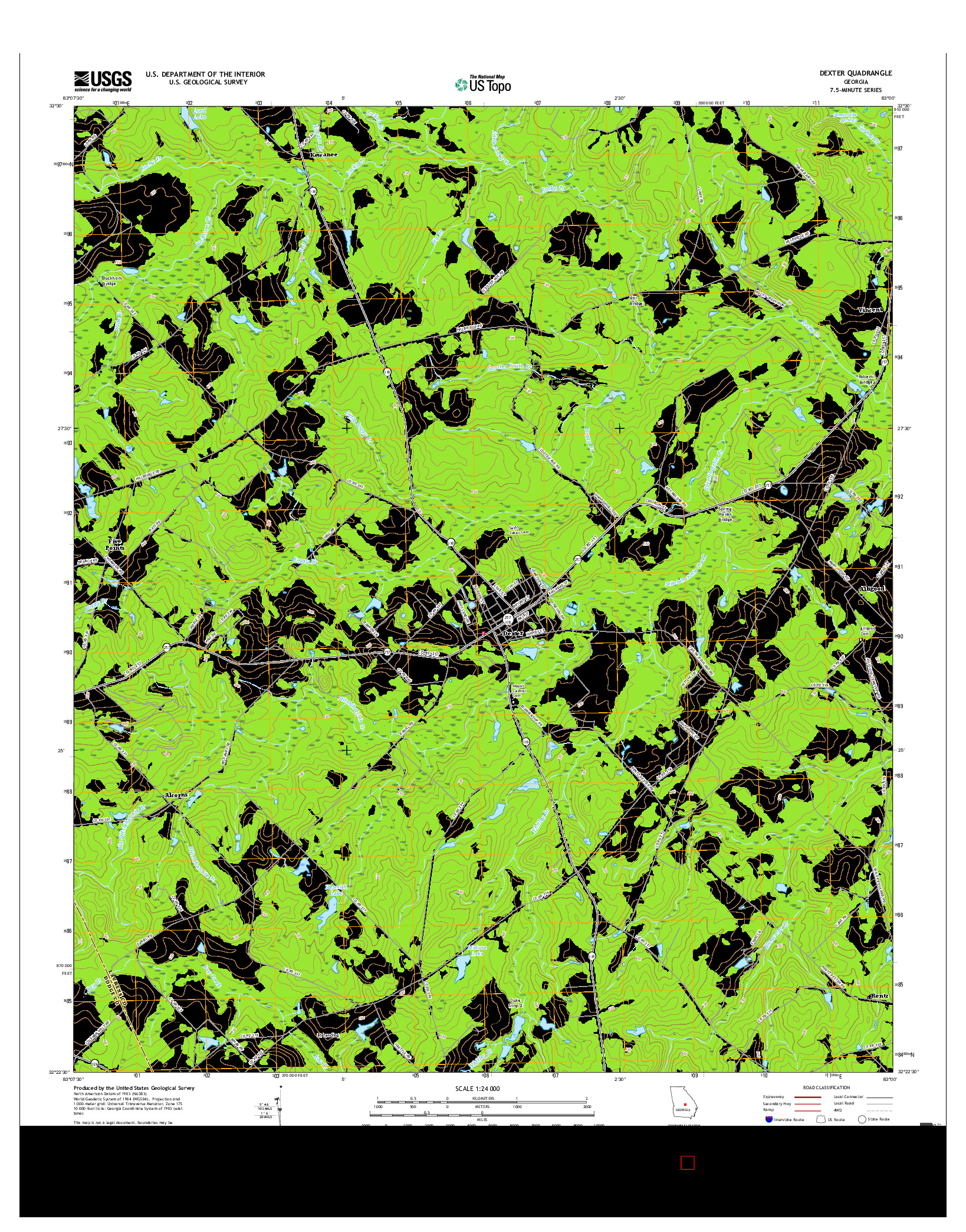 USGS US TOPO 7.5-MINUTE MAP FOR DEXTER, GA 2017