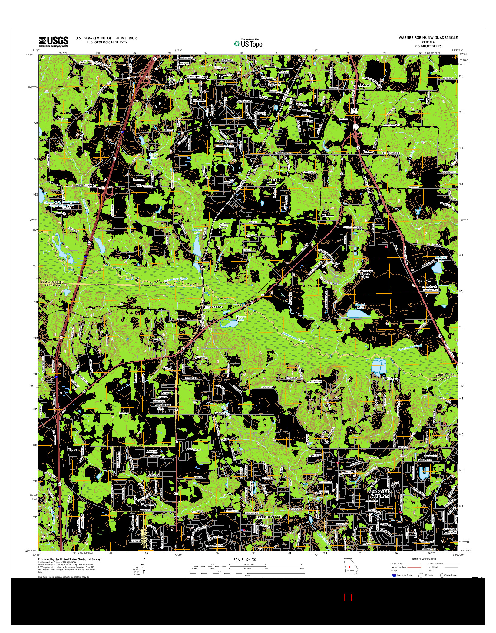 USGS US TOPO 7.5-MINUTE MAP FOR WARNER ROBINS NW, GA 2017