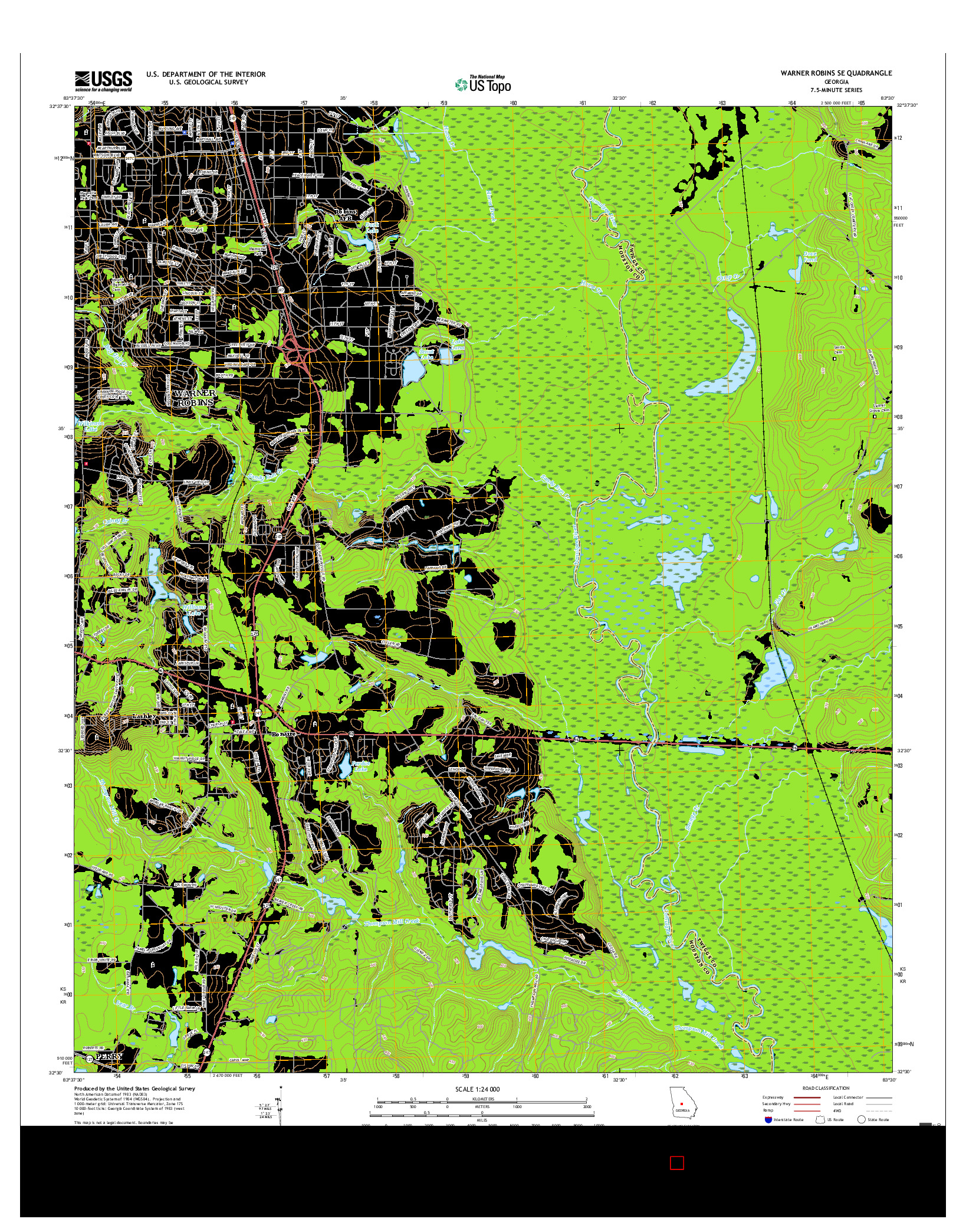 USGS US TOPO 7.5-MINUTE MAP FOR WARNER ROBINS SE, GA 2017