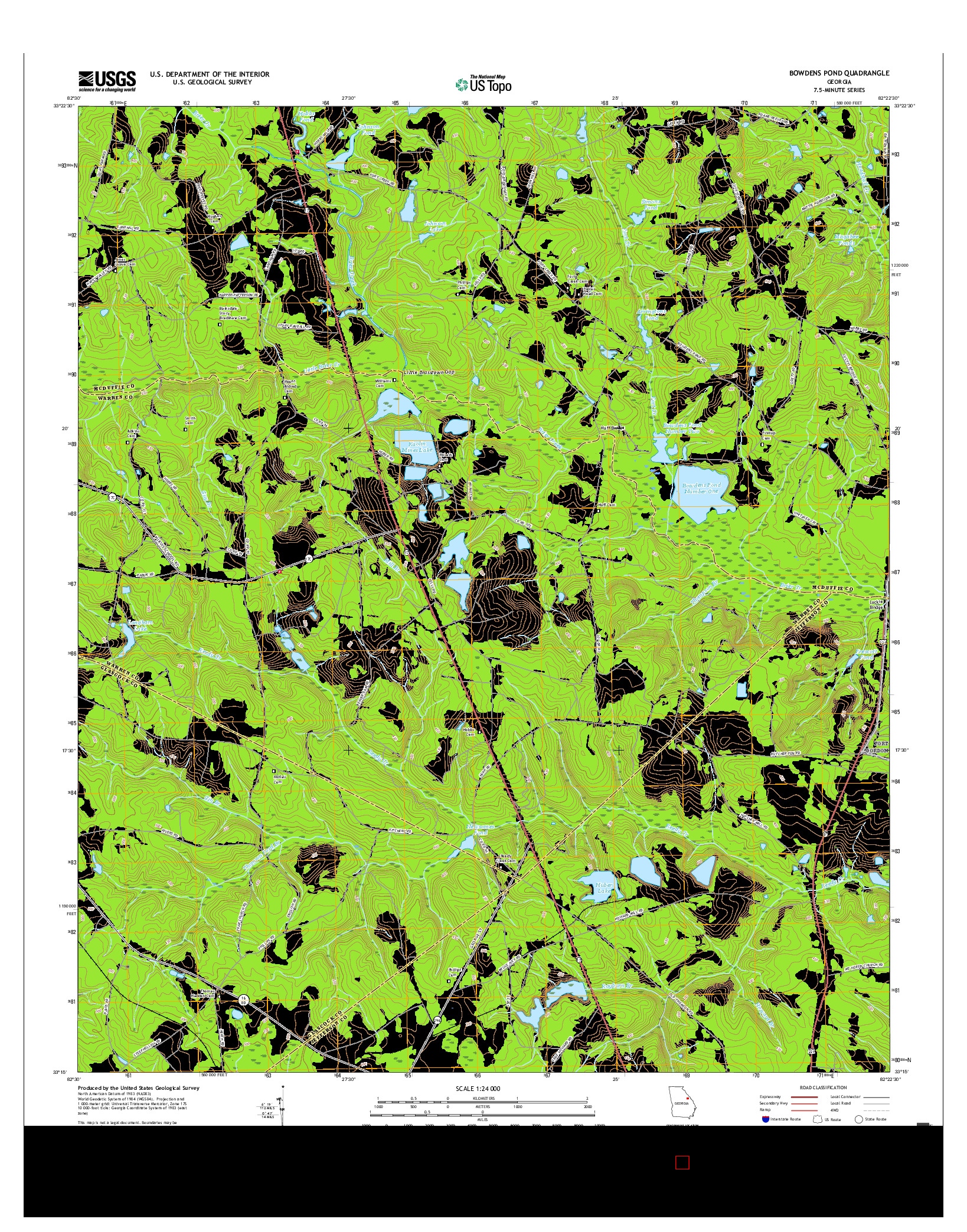 USGS US TOPO 7.5-MINUTE MAP FOR BOWDENS POND, GA 2017