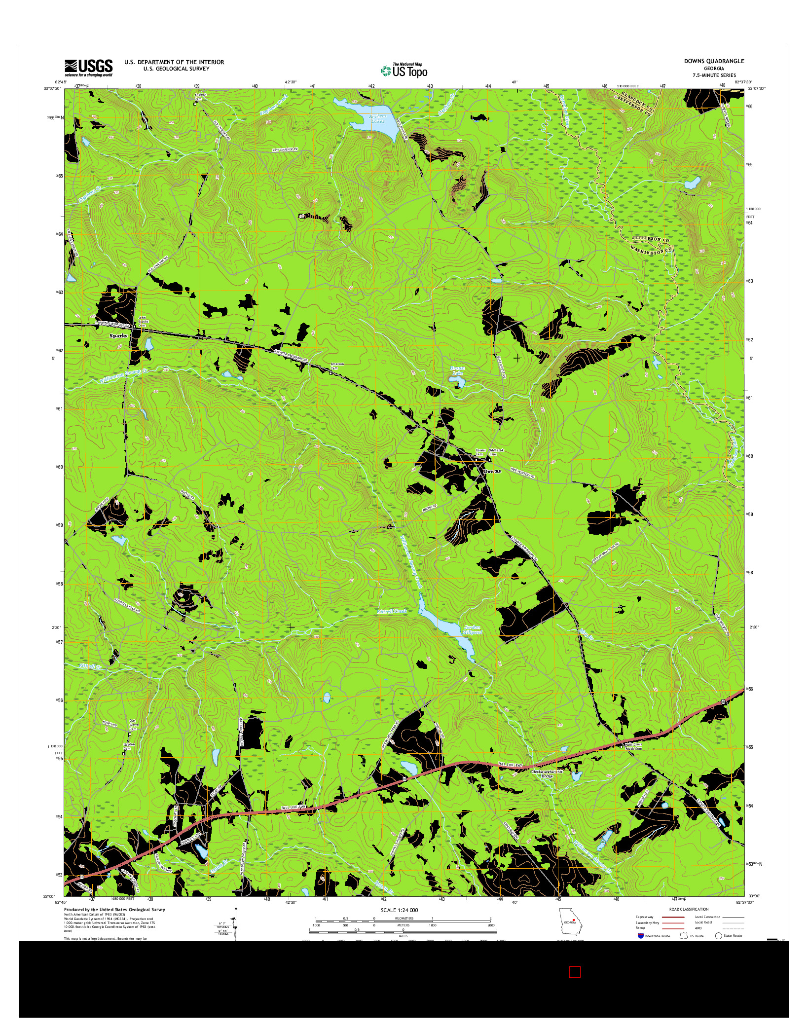 USGS US TOPO 7.5-MINUTE MAP FOR DOWNS, GA 2017