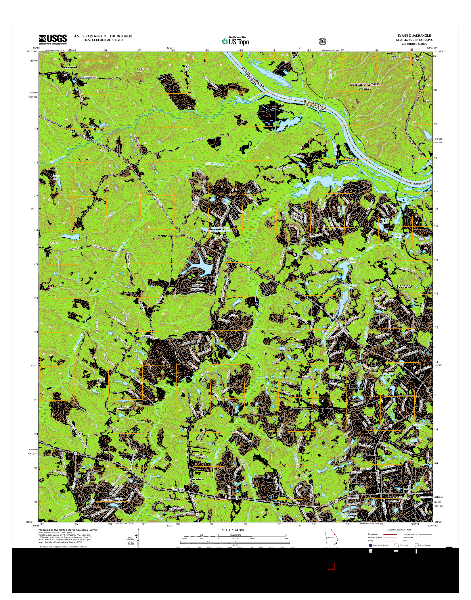 USGS US TOPO 7.5-MINUTE MAP FOR EVANS, GA-SC 2017