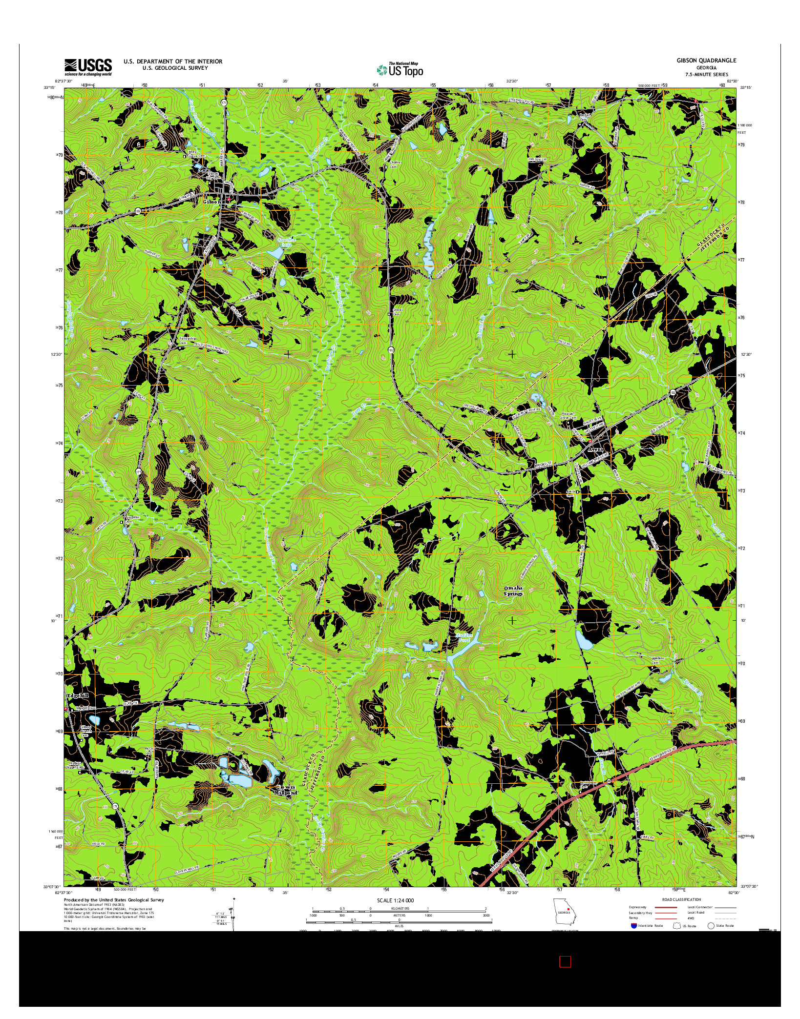 USGS US TOPO 7.5-MINUTE MAP FOR GIBSON, GA 2017