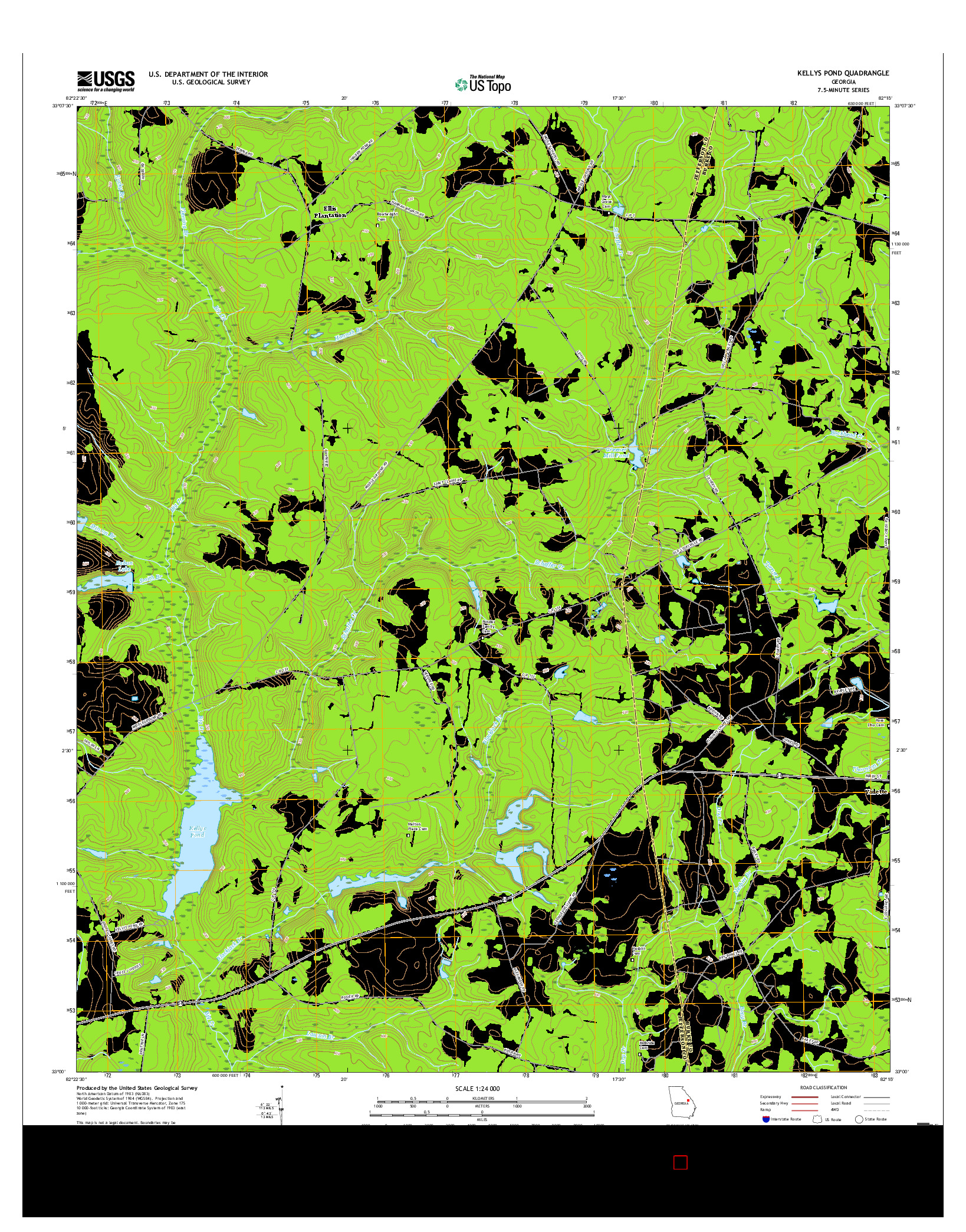 USGS US TOPO 7.5-MINUTE MAP FOR KELLYS POND, GA 2017