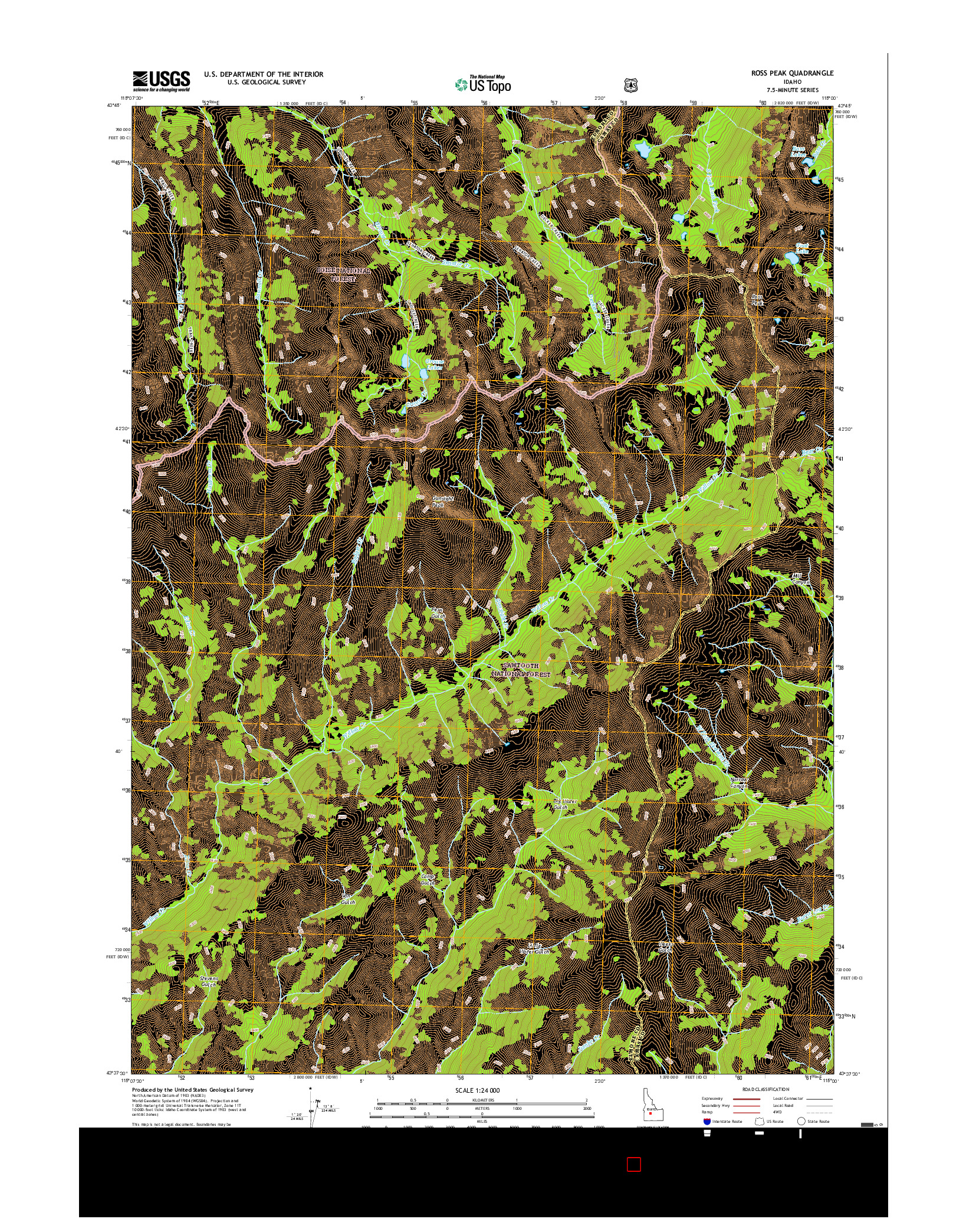 USGS US TOPO 7.5-MINUTE MAP FOR ROSS PEAK, ID 2017