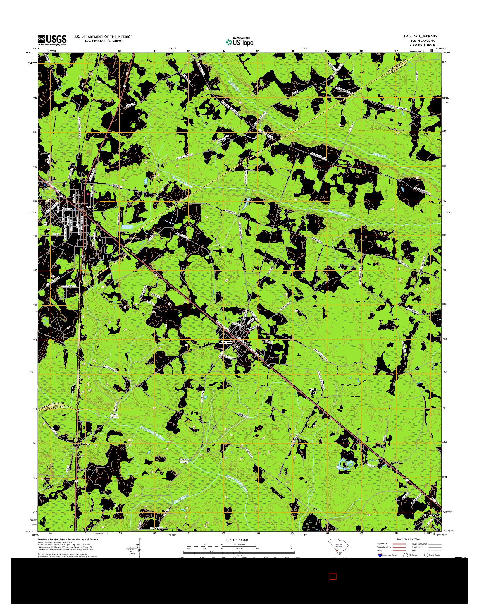 USGS US TOPO 7.5-MINUTE MAP FOR FAIRFAX, SC 2017