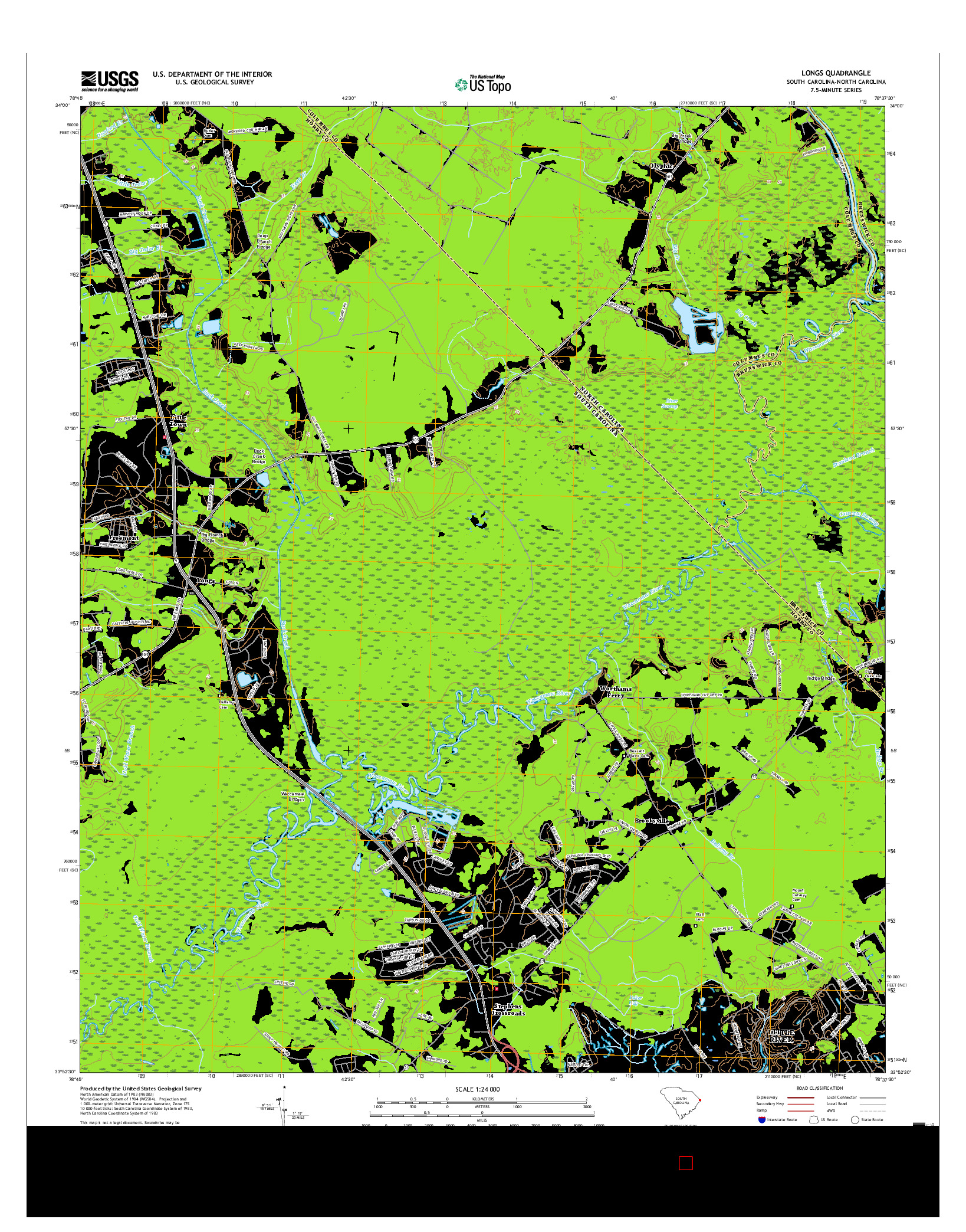 USGS US TOPO 7.5-MINUTE MAP FOR LONGS, SC-NC 2017