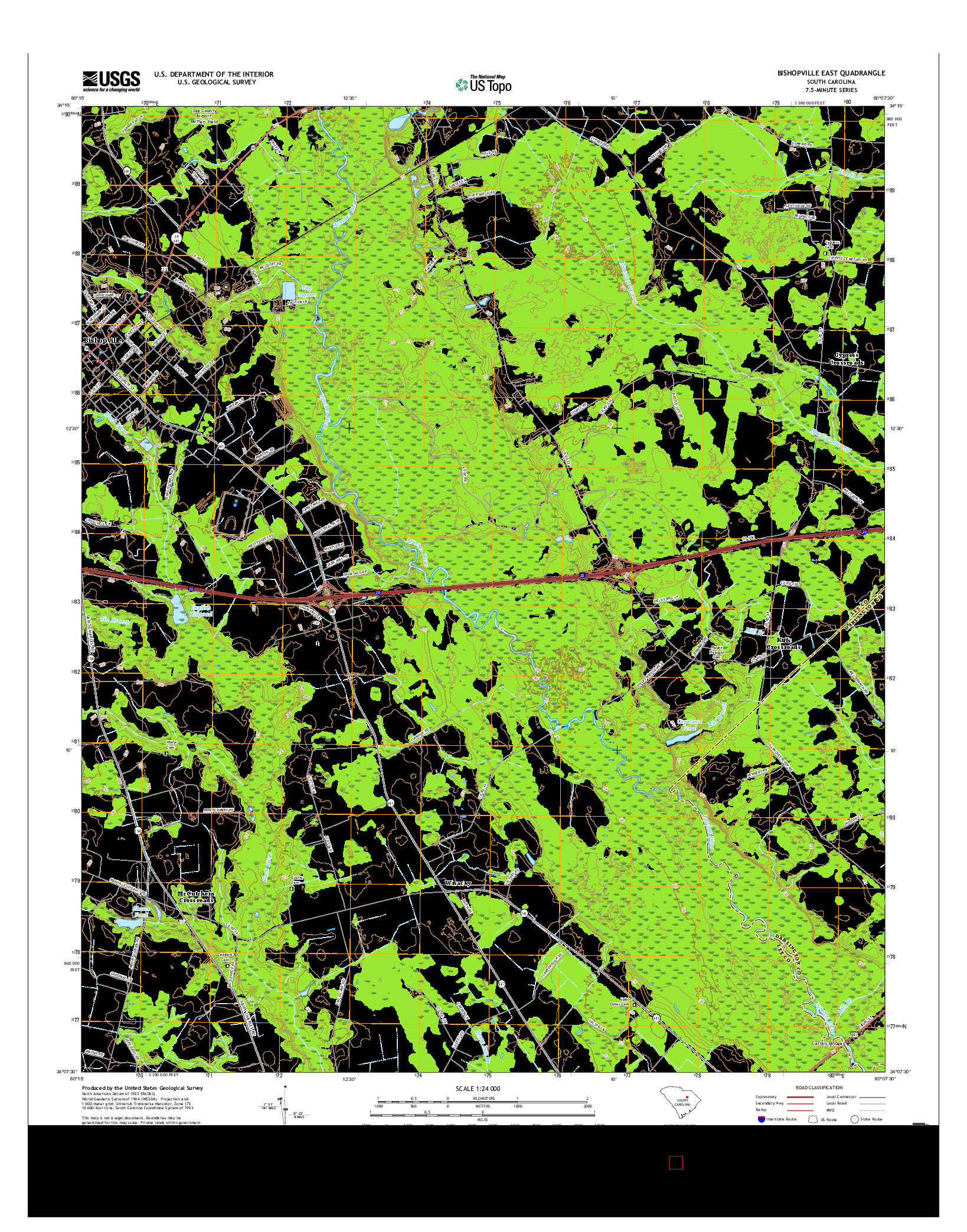 USGS US TOPO 7.5-MINUTE MAP FOR BISHOPVILLE EAST, SC 2017