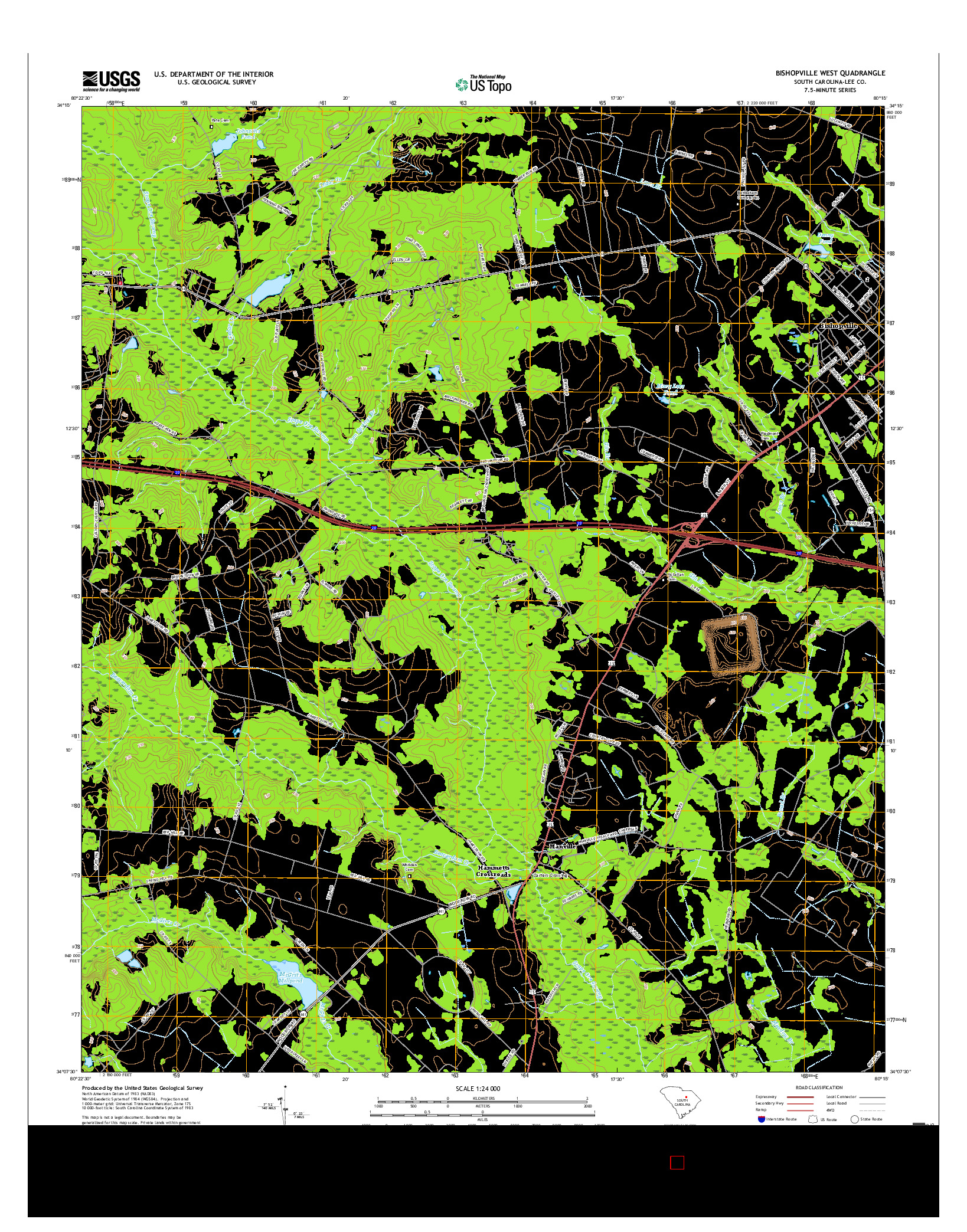 USGS US TOPO 7.5-MINUTE MAP FOR BISHOPVILLE WEST, SC 2017