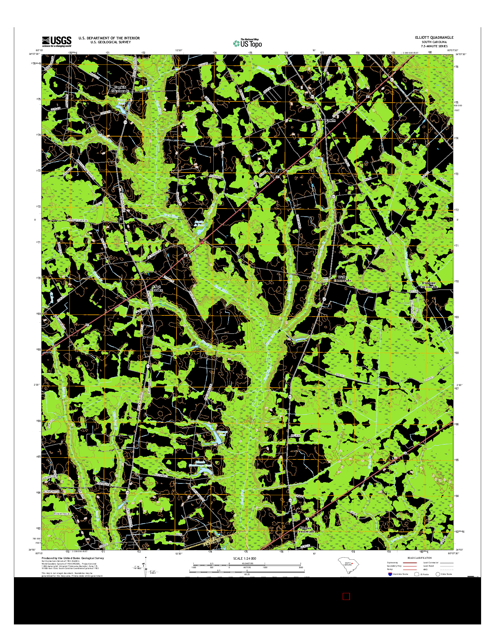 USGS US TOPO 7.5-MINUTE MAP FOR ELLIOTT, SC 2017