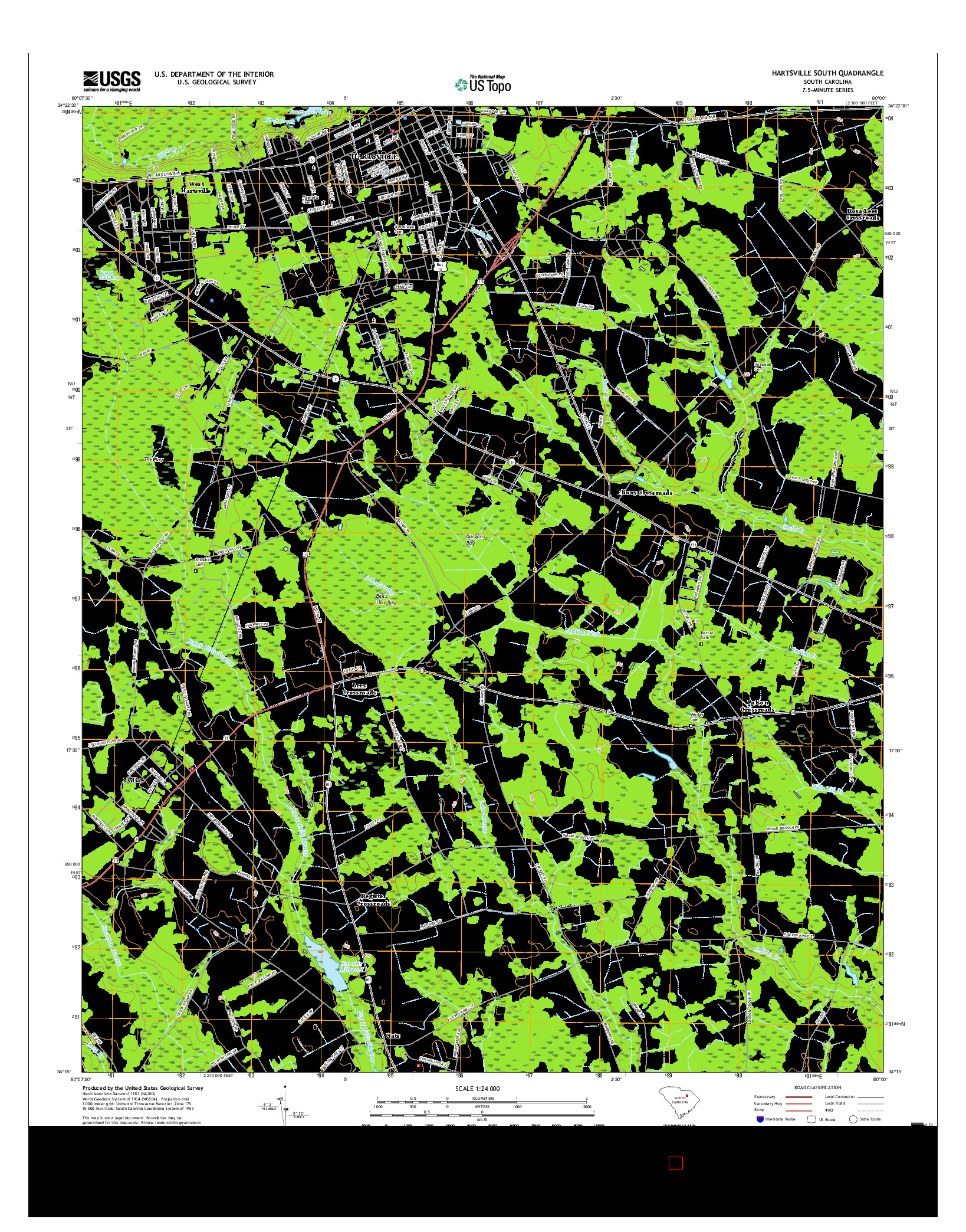 USGS US TOPO 7.5-MINUTE MAP FOR HARTSVILLE SOUTH, SC 2017